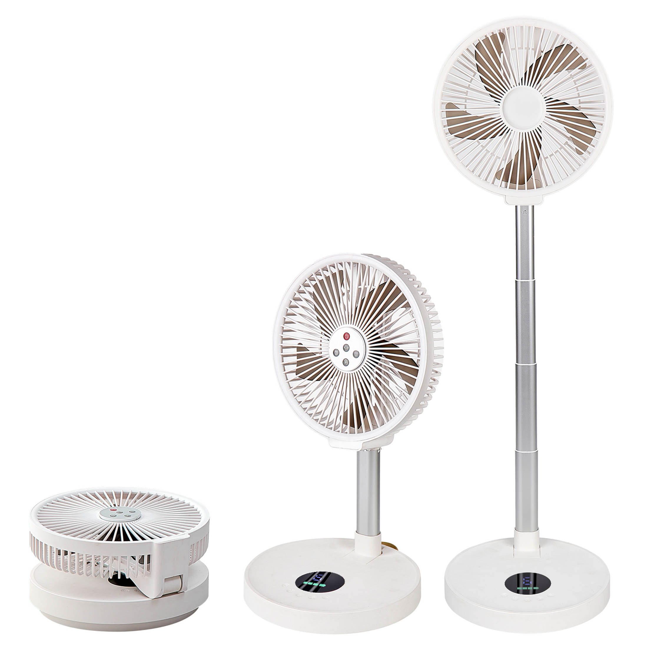 KINSI Akku-Ventilator Faltbarer Ventilator, USB Standventilato, Mobiler Tischventilator, 19 cm Durchmesser, Mit magnetischer Fernbedienung, 4-Stufen-Timer, 6-Stufen-Luftstärke
