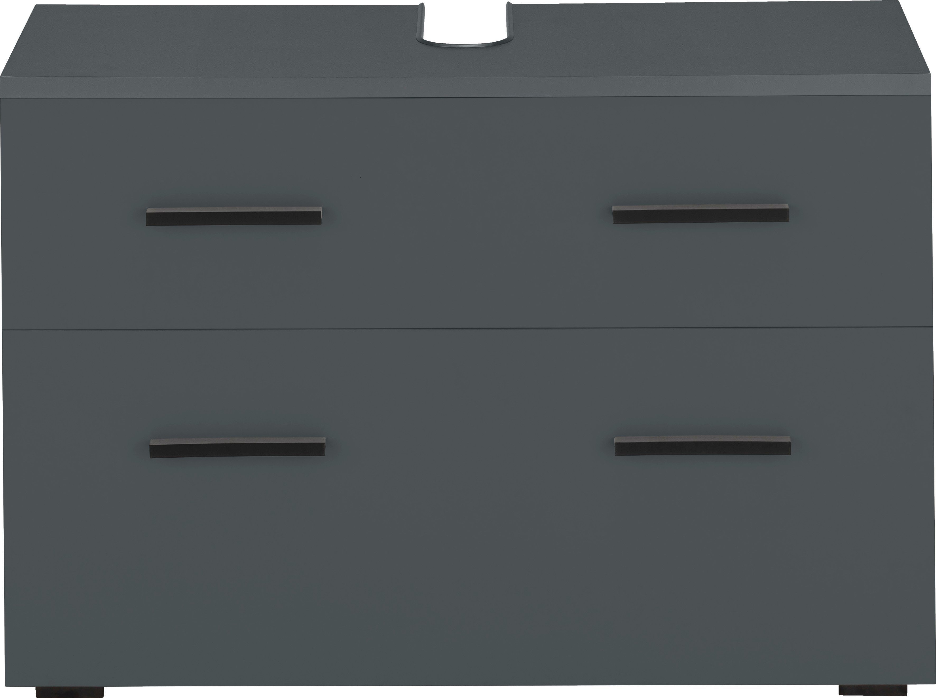 INOSIGN Waschbeckenunterschrank Skara mit Klappe und Schubkasten, schwarze Griffe, Breite 80 cm, Höhe 55 cm
