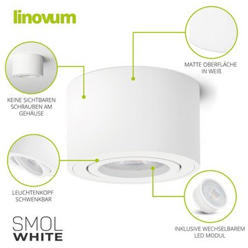 linovum LED Aufbaustrahler Aufbauleuchte SMOL schwenkbar in weiss matt & rund mit LED 5W, Leuchtmittel inklusive, Leuchtmittel inklusive