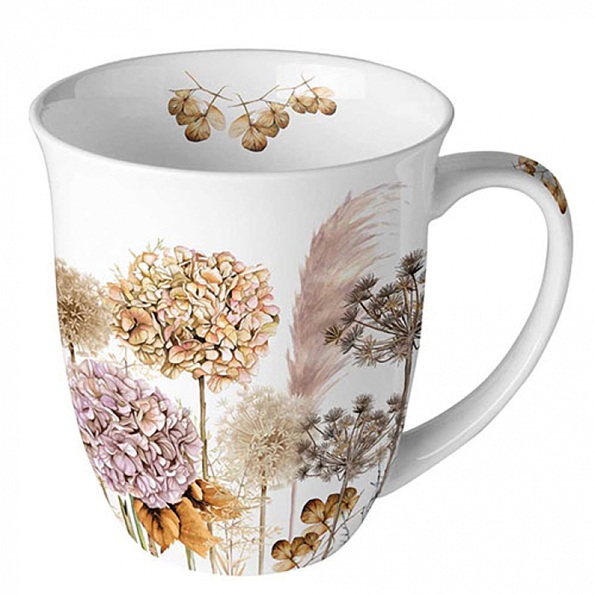 Ambiente Luxury Paper Products Tasse, Keramik, Tasse 10cm Porzellan mit Trockenblumen Motiv Beige / Weiß