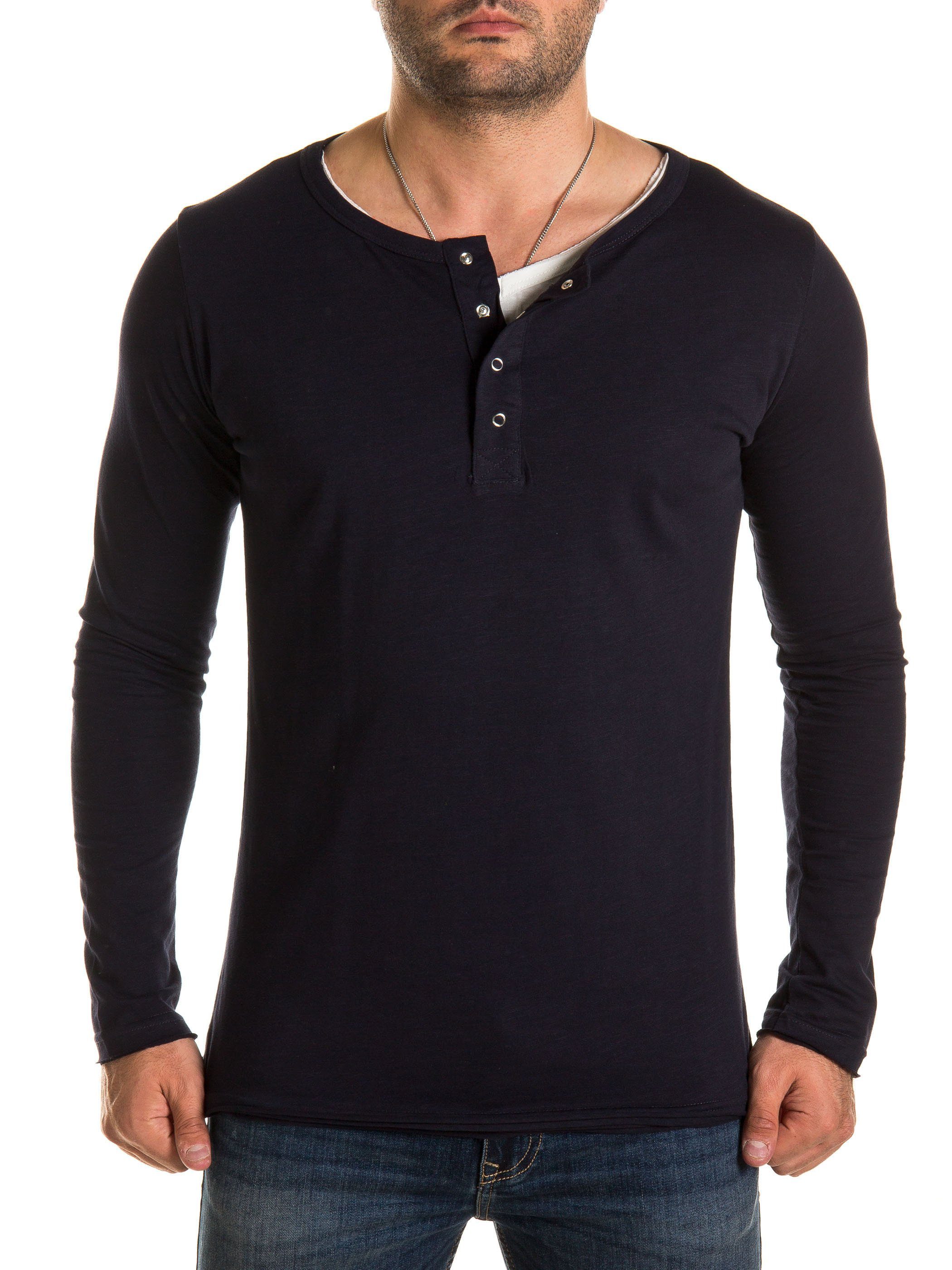 WOTEGA Langarmshirt WOTEGA - V-Neck Double Layer Longsleeve Pete aus reiner Baumwolle