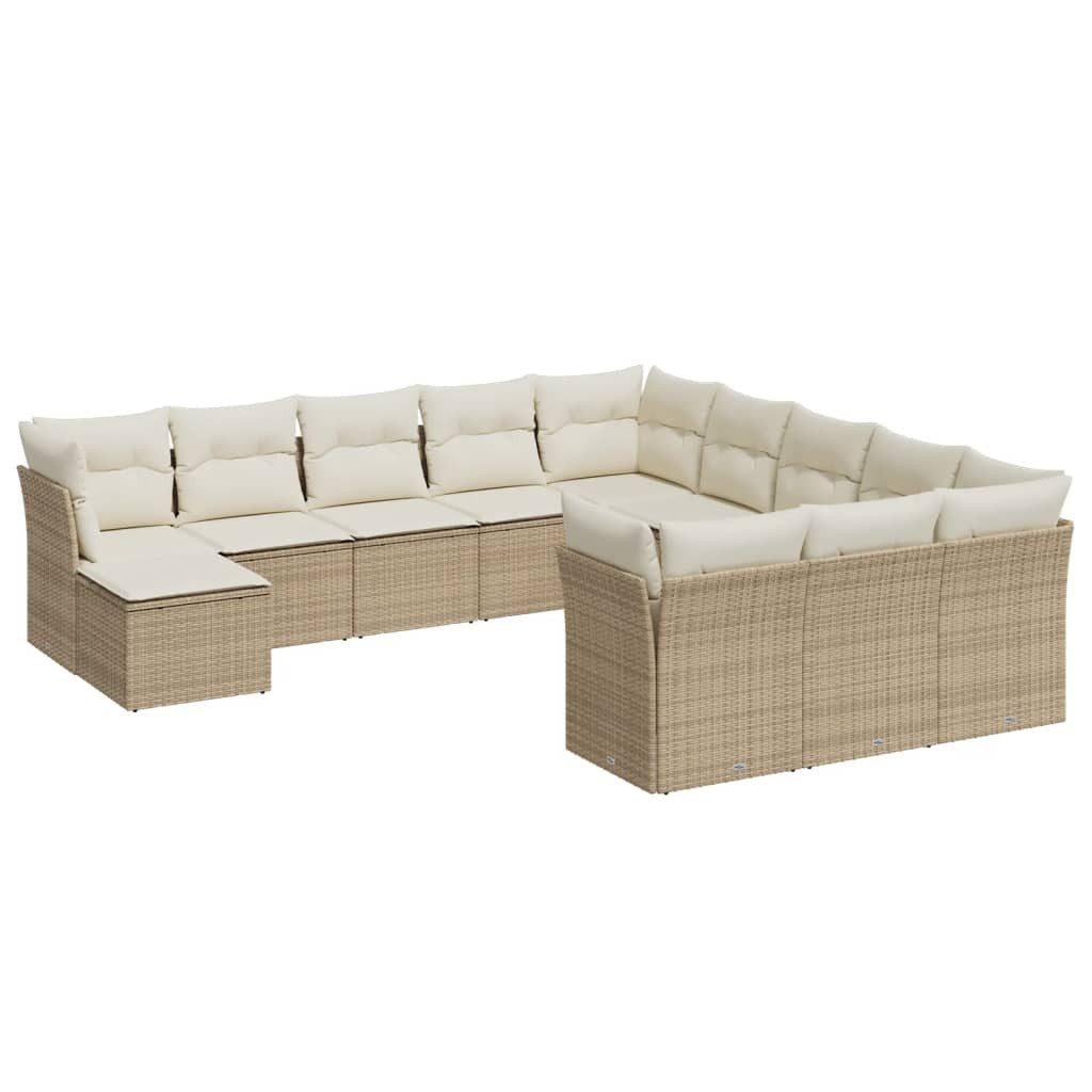Gartenlounge-Set 12-tlg. Garten-Sofagarnitur mit Kissen Beige Poly Rattan
