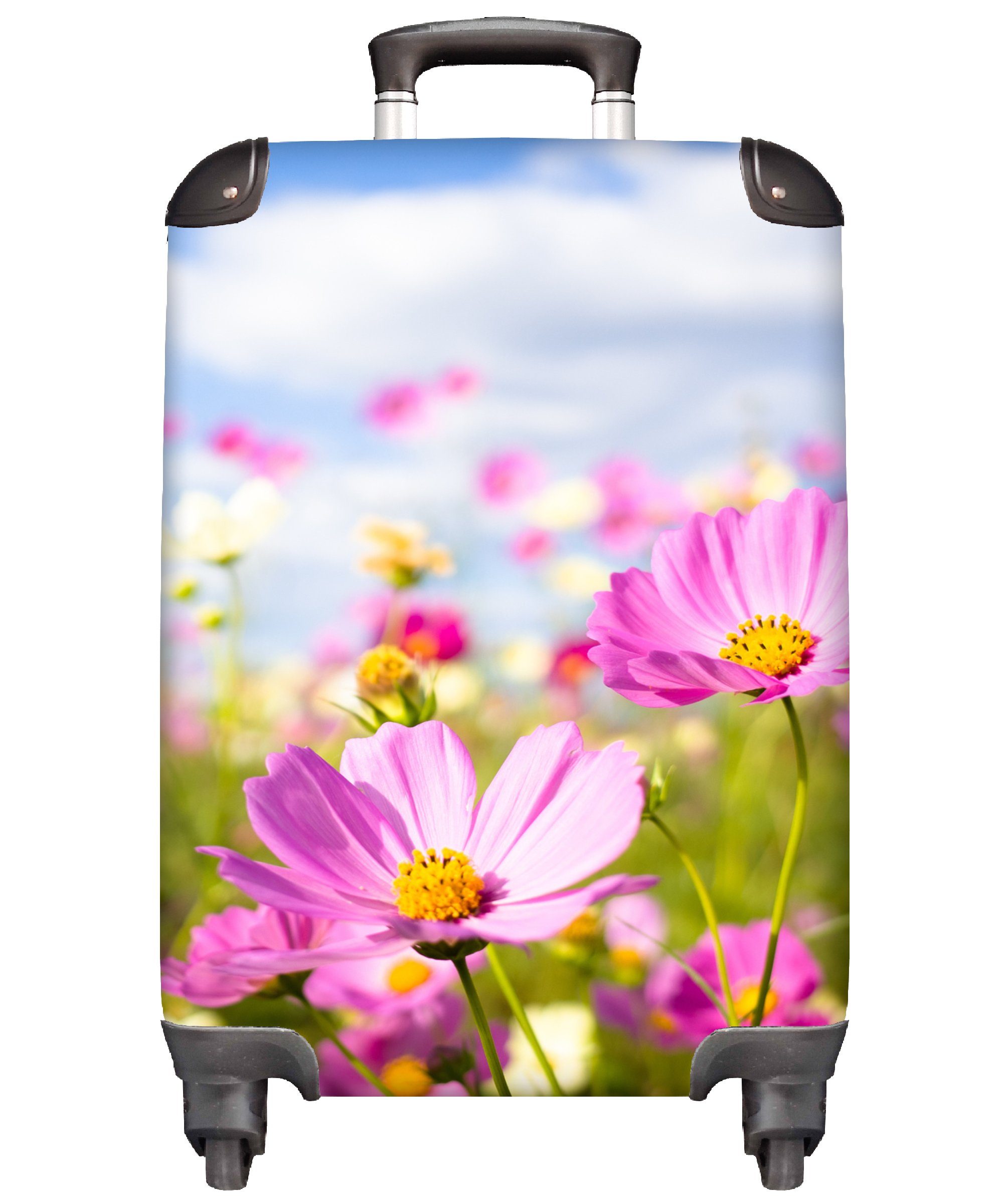 Trolley, Reisekoffer Rollen, - rollen, - Weiß - Wolken Handgepäckkoffer Lila Blumen - für Blau, Ferien, - Handgepäck Wiese mit 4 - Gras MuchoWow Reisetasche