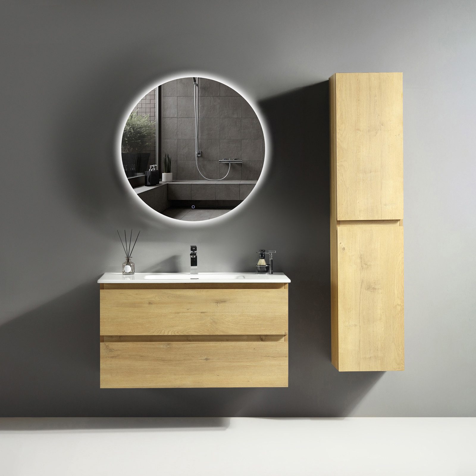 Alpenberger Badmöbel-Set Badezimmermöbel Badezimmer Schrank, (LED günstig online kaufen