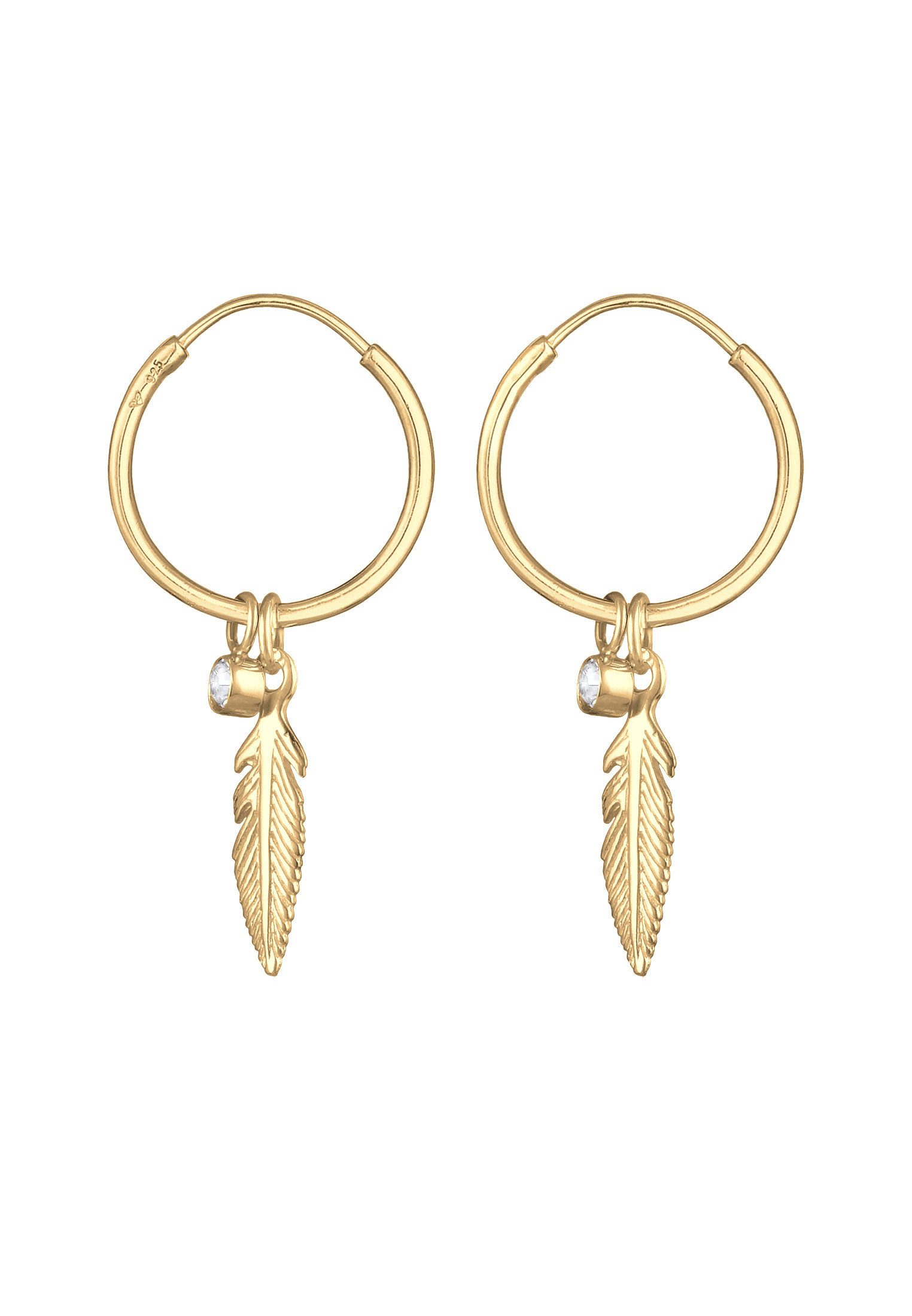 Elli Paar Creolen Creole Feder Einhänger 925 Silber, mit Kristallen von Swarovski®, Feder