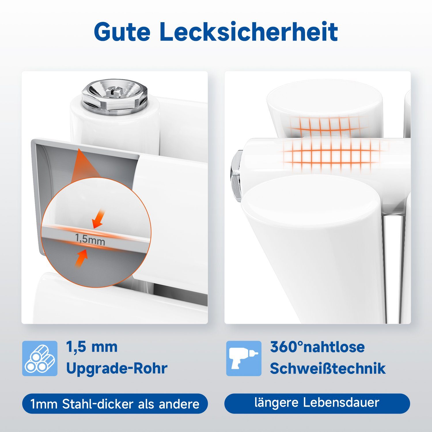 SONNI Designheizkörper Röhrenheizkörper Doppellagig Weiß/Anthrazit 593x1200mm 1332 Watt, Geeignet für Raumgröße: 9  ~ 14