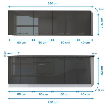 Furnix Küche Vivonne Einbauküche 260 cm Küchenzeile ohne E-Geräte, 260x85,8x60 cm, Höhe oben nach Montage, zeitlos & pflegeleicht