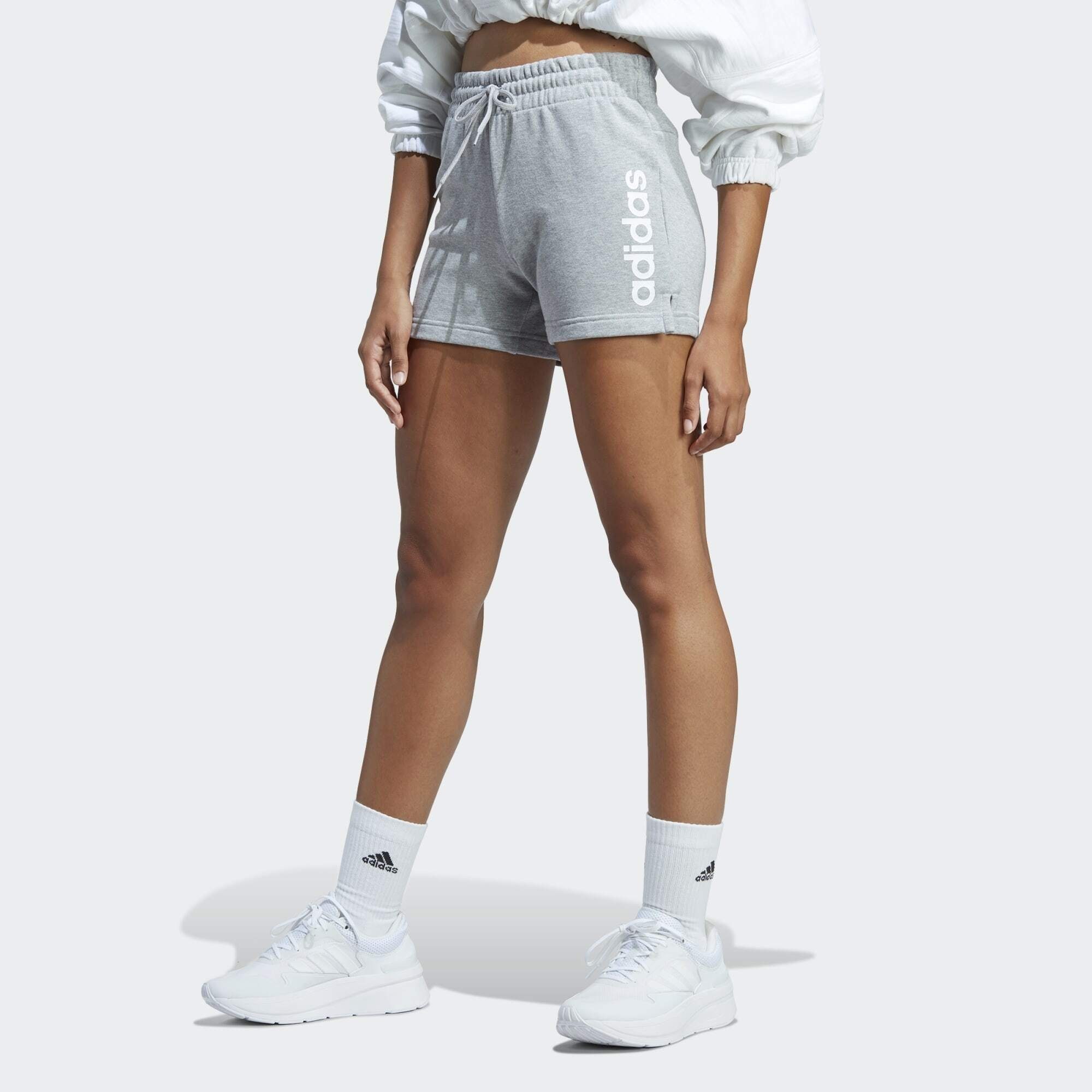 adidas Sportswear Shorts ESSENTIALS LINEAR FRENCH TERRY SHORTS Medium Grey Heather / White