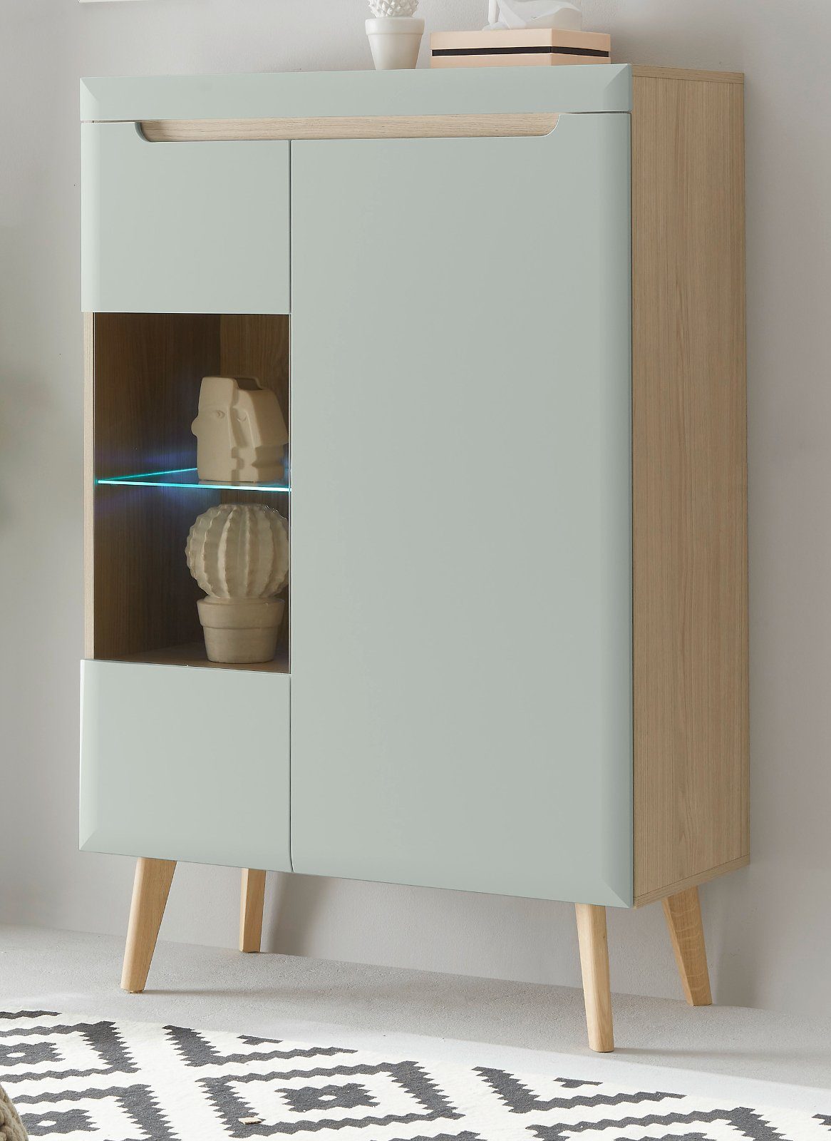 Furn.Design Highboard Isgard (Schrank in Pistazie matt mit Scandi Eiche, 90 x 134 cm), Soft-Close Funktion
