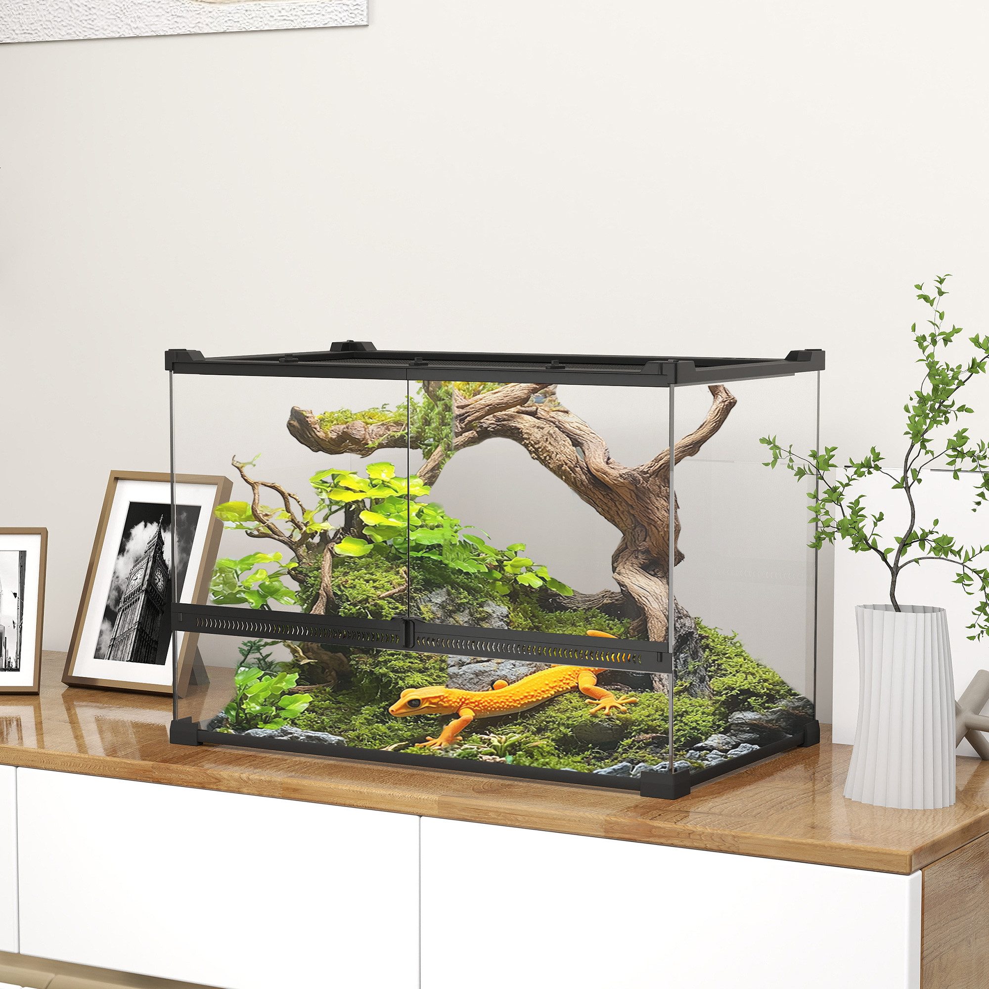 PawHut Terrarium Glasterrarium 48L Fütterungsbox mit Frontbelüftung, 360°-Rundumsicht