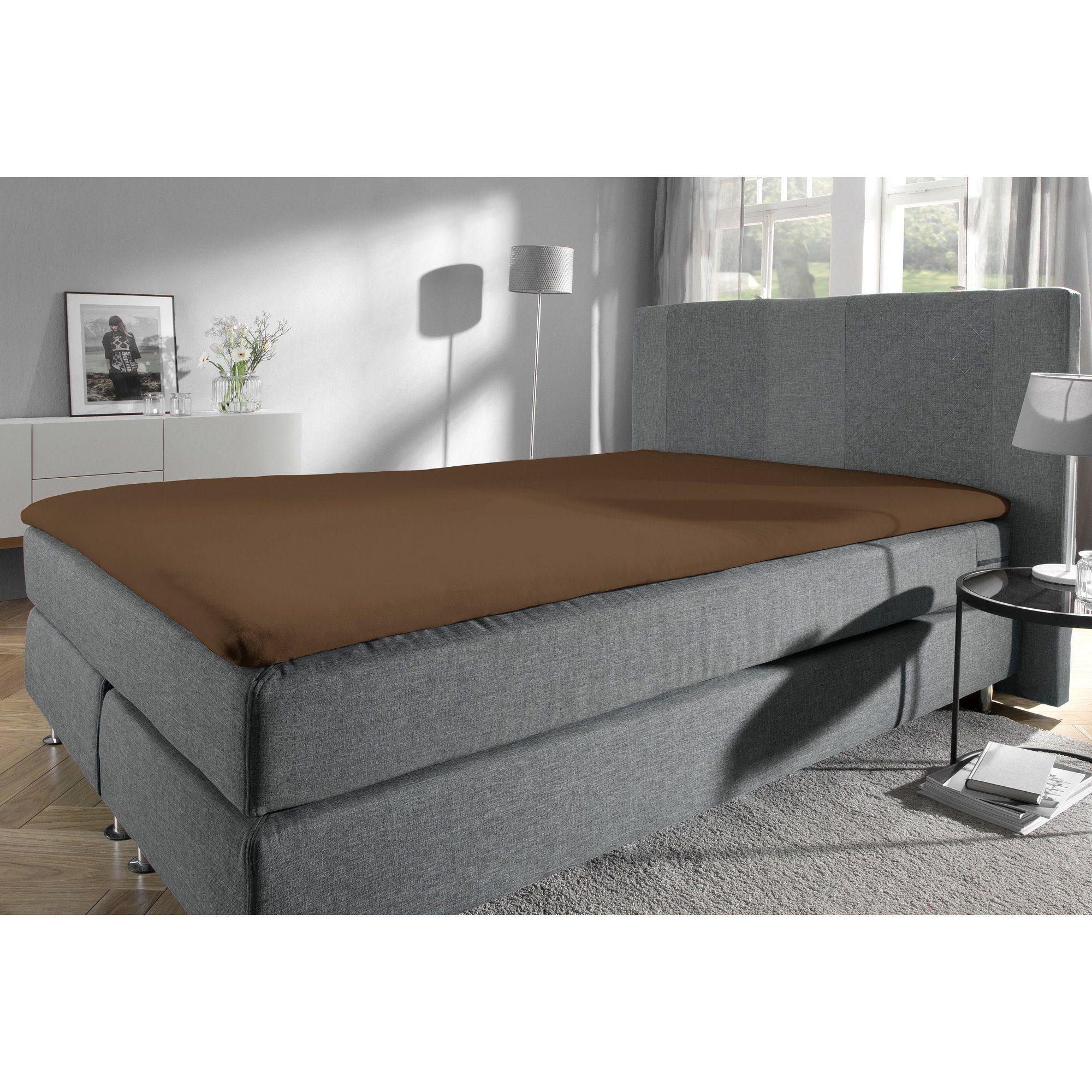 Erwin Müller Spannbettlaken Topper-Spannbettlaken "Freising", Jersey, Gummizug: Rundumgummi, (1 Stück), Elasthan-Jersey-Stretch Uni