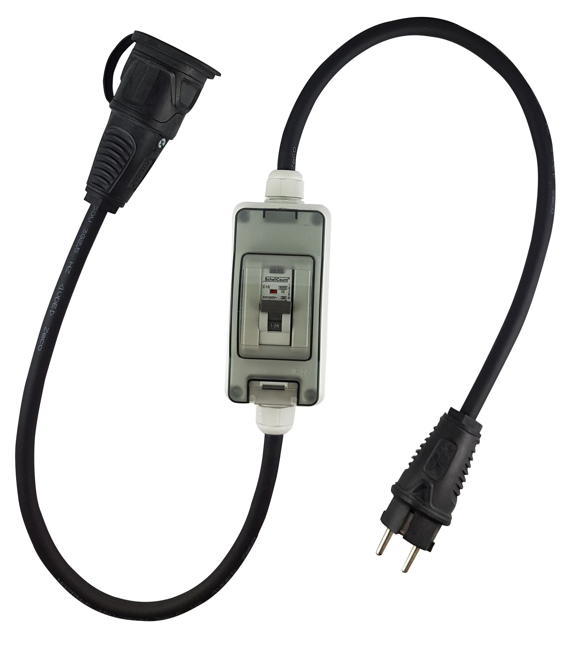 Schellcount Schalter mobiler FI-LS Schalter C10A mit Schuko Verbindungen