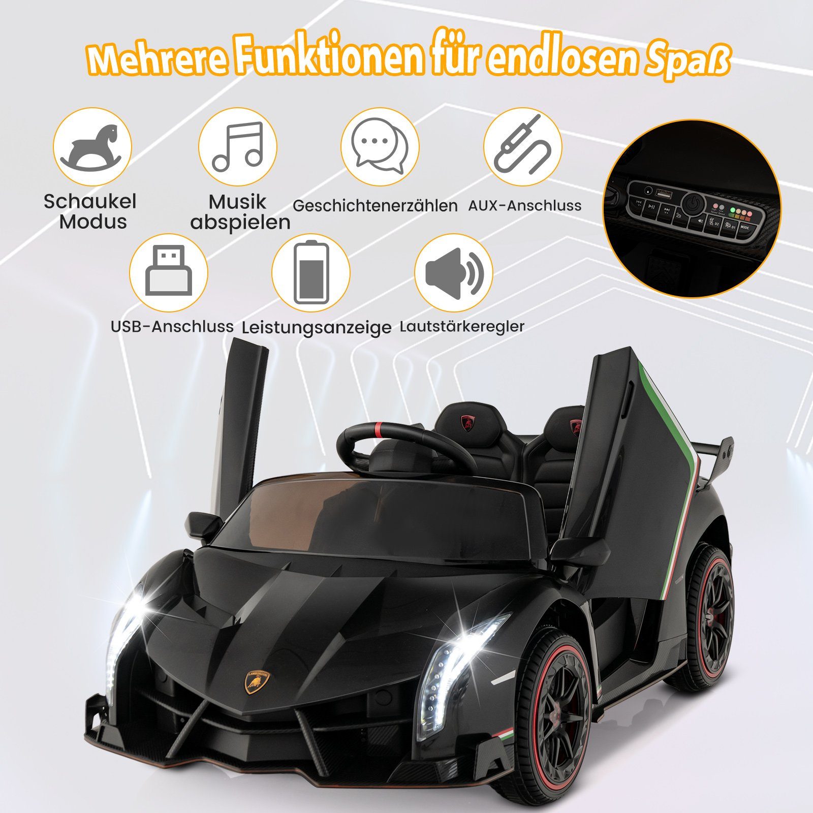 COSTWAY Elektro-Kinderauto, Lamborghini Kinder Elektroauto mit Hupe, Musik