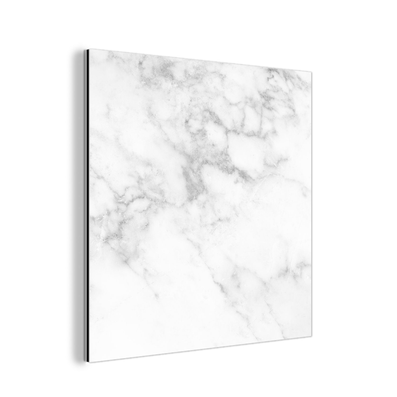 MuchoWow Metallbild Marmor - Weiß - Grau - Luxus - Marmoroptik - Stein, (1 St), Alu-Dibond-Druck, Gemälde aus Metall, Aluminium deko