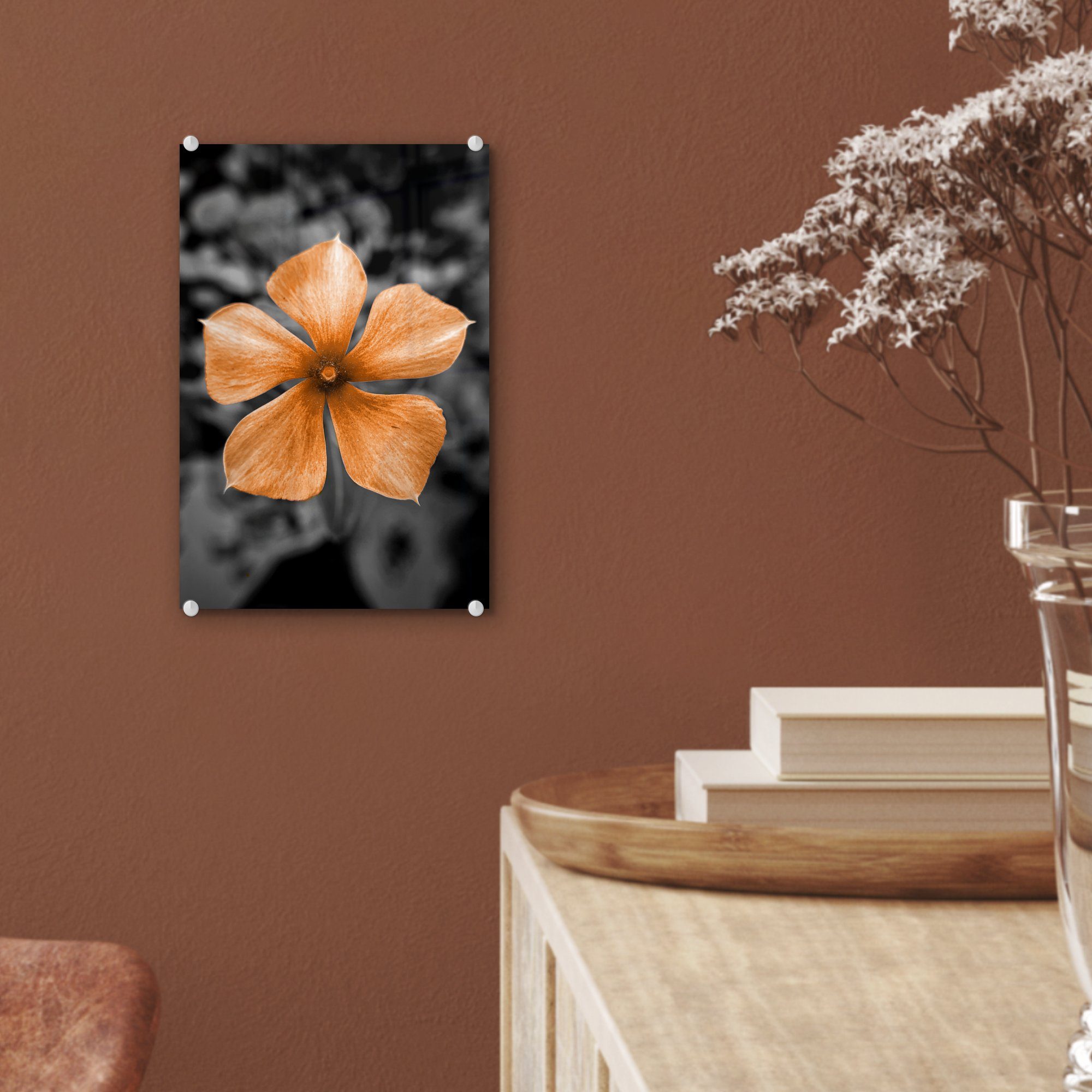 Glasbilder St), Wandbild - Wanddekoration - - Orange auf auf Bilder Blumen - Glas Acrylglasbild MuchoWow - Foto Schwarz Glas - Weiß, (1