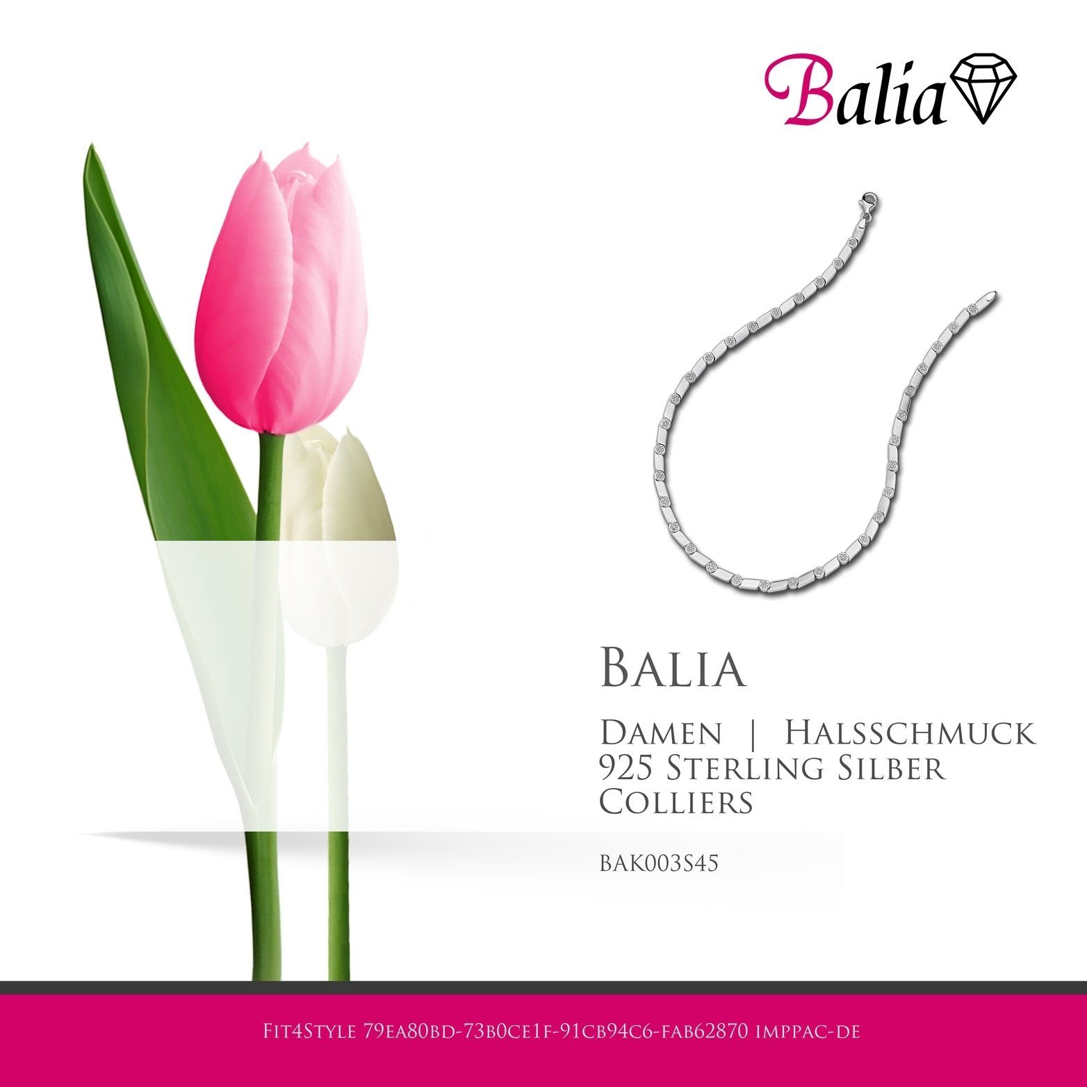 Balia Collier Balia Collier 925 Sterling Damen für 45,5cm, ca. (Collier), Damen Colliers, Silber(Fantasie) Halsketten mattiert
