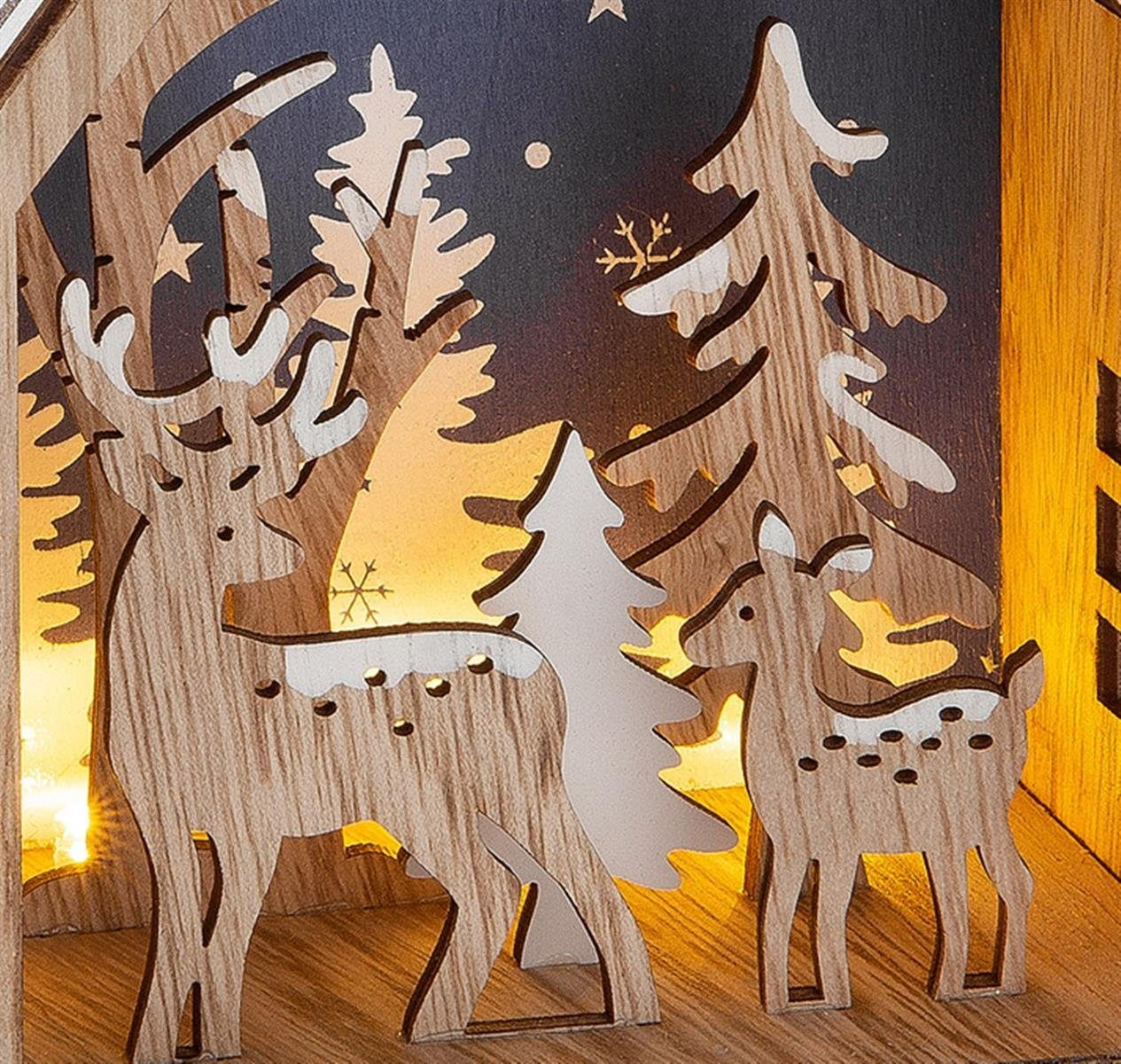 Weihnachtsfigur Deko-Haus Waldmotiv mit Waldszene dekojohnson Holzbild 19cm 3D