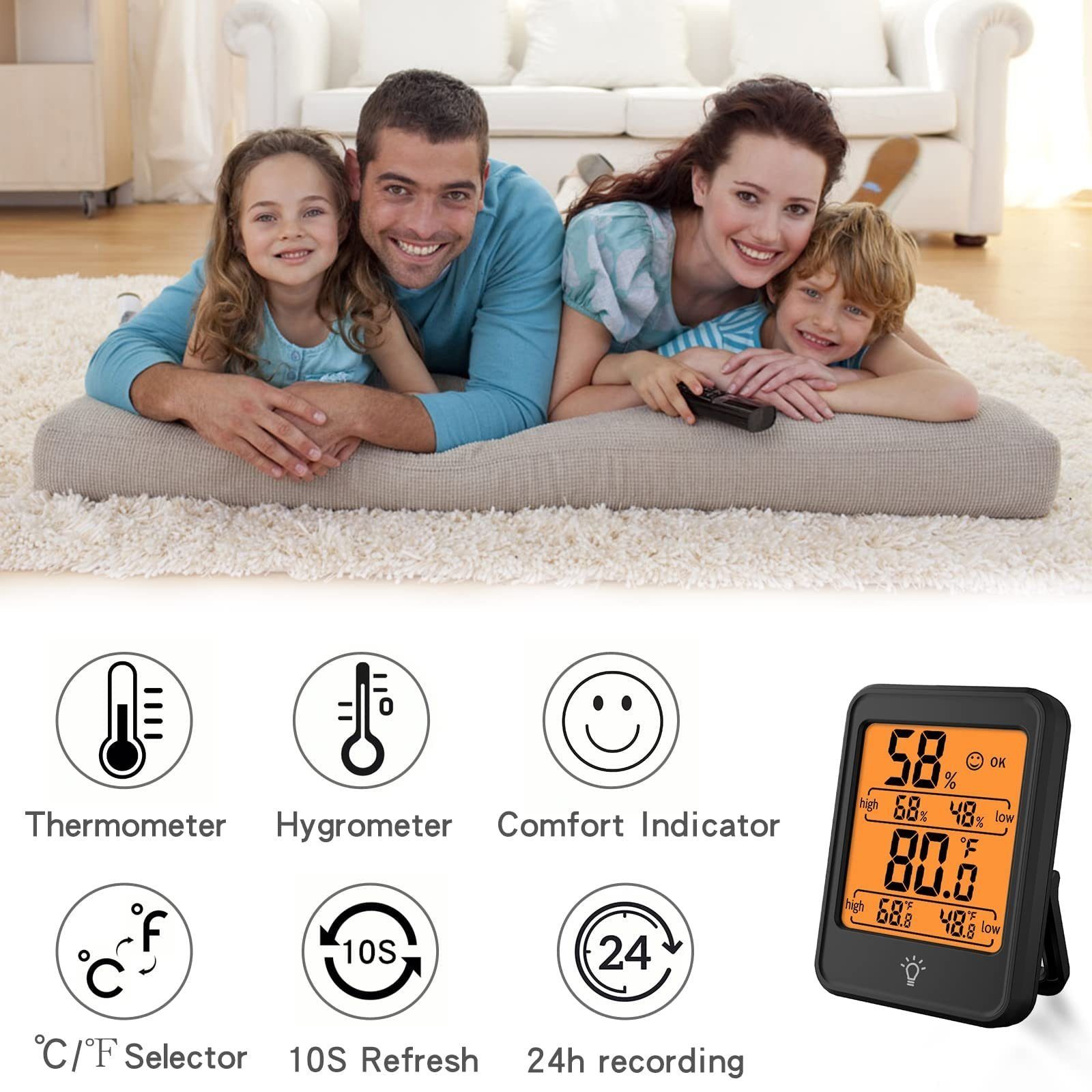 Haiaveng Raumthermometer 1 Pack Indoor Digital Hygrometer Thermometer Schwarz
