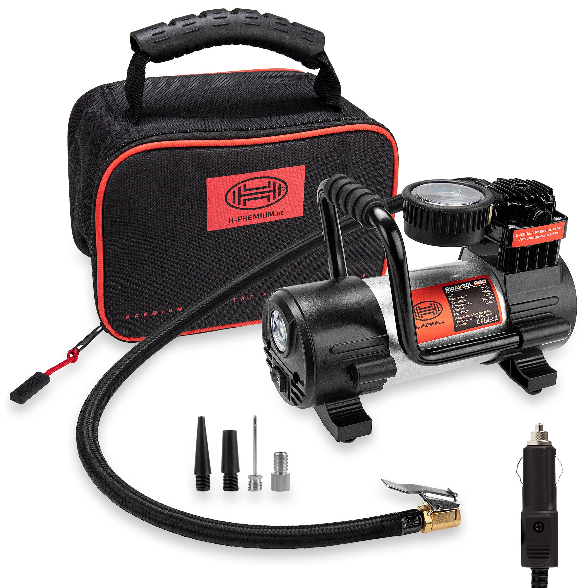 HEYNER Kompressor Auto Kompressor 12V elektr. Luftpumpe 9 bar + LED Beleuchtung, 144 W, max. 9 bar