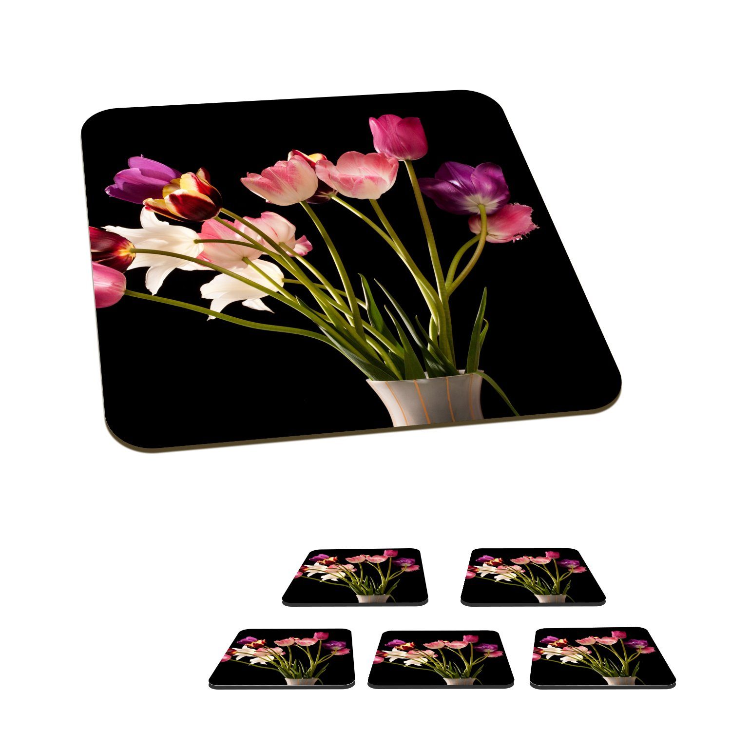 MuchoWow Glasuntersetzer Tulpen - Stilleben - Blumen, Zubehör für Gläser, 6-tlg., Glasuntersetzer, Tischuntersetzer, Korkuntersetzer, Untersetzer, Tasse
