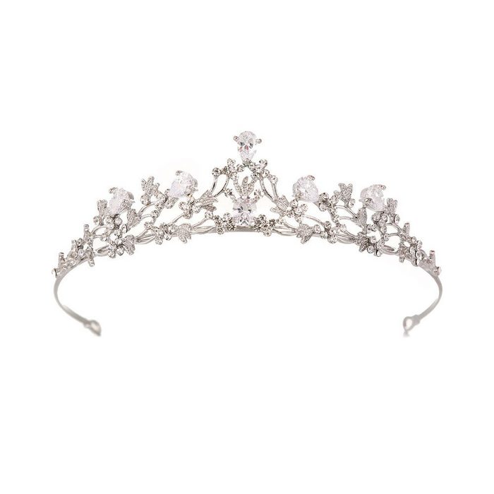 Housruse Diadem Crown Damen Kopfschmuck mit Intarsien Kristall Blume Hochzeit Zirkon