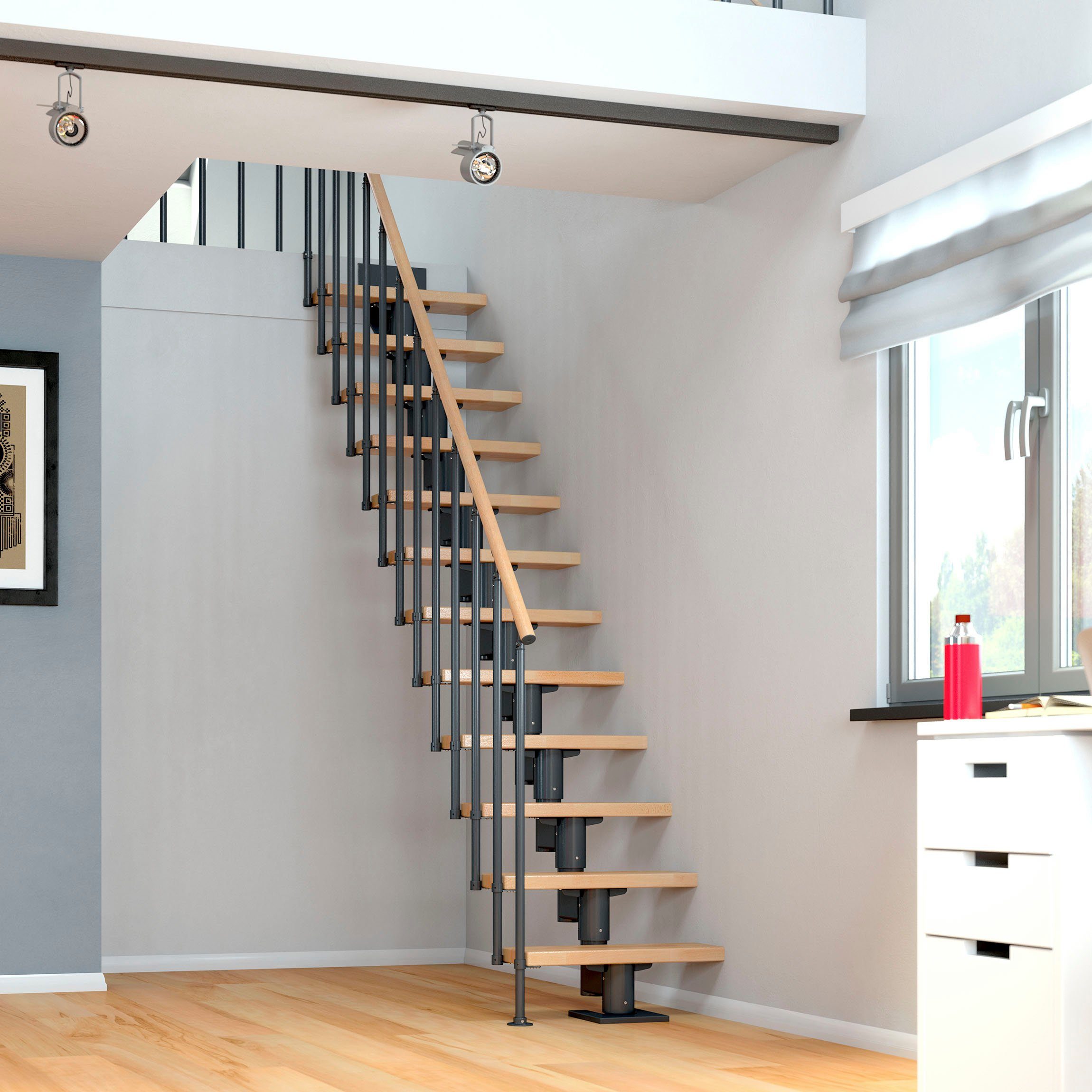 Dolle Mittelholmtreppe Dublin, für Geschosshöhen Stufen bis Buche/Metall offen, 315 cm