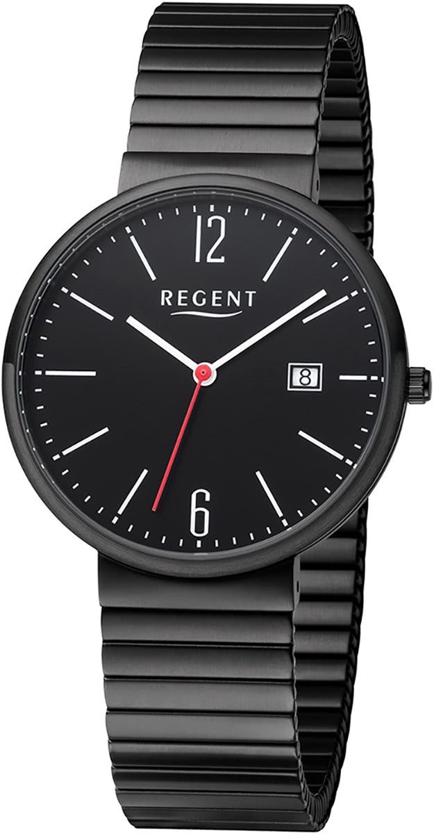 Regent Quarzuhr Regent Herren Uhr BA-579 Edelstahl, (Analoguhr), Herren Armbanduhr rund, mittel (ca. 38mm), Edelstahlarmband