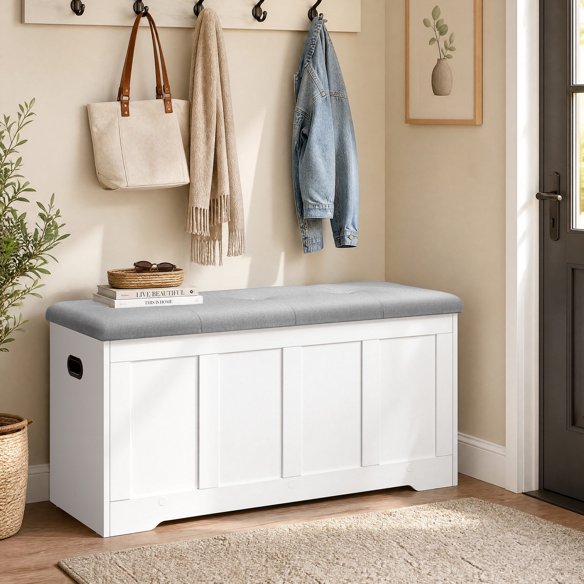 VASAGLE Schuhbank Truhe Schuhbank mit Stauraum, 41 x 101 x 49 cm, für Flur, Schlafzimmer, mit Deckel, Landhausstil – Bild 2 von 5