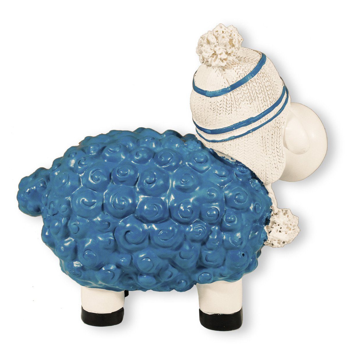 Dekofigur Deko Wetterfest, Handbemalt, Mütze Schaf, Buntes Schaf Schaf lustiges colourliving Gartenfigur mit blau