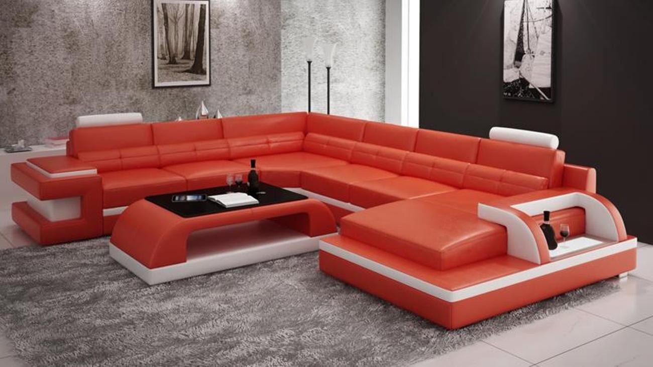 JVmoebel Ecksofa, Ecksofa Couch Sofa LED Wohnlandschaft Polster Garnitur Orange/Weiß