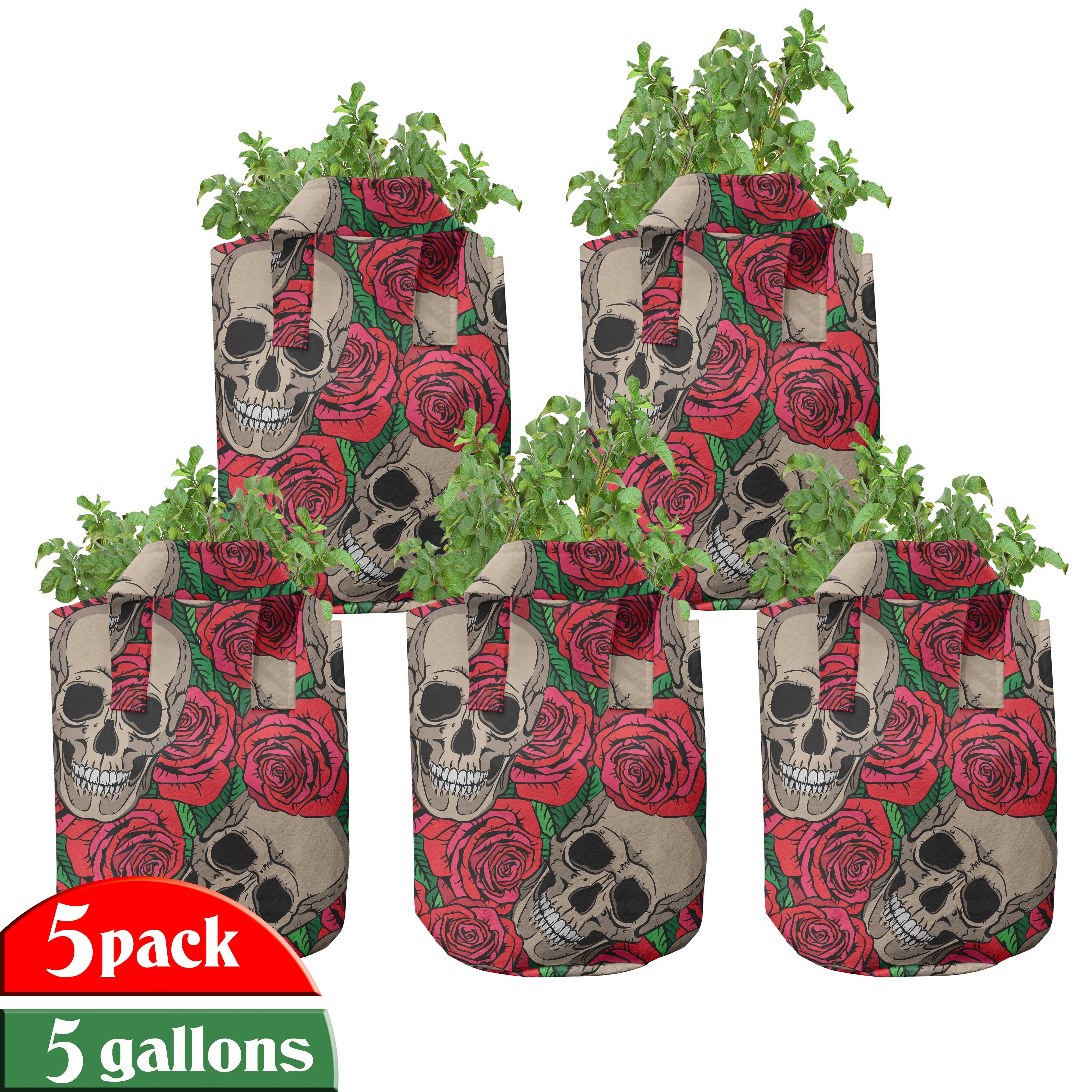 Abakuhaus Pflanzkübel hochleistungsfähig Stofftöpfe mit Griffen für Pflanzen, Rose Schädel rote Blüten Retro