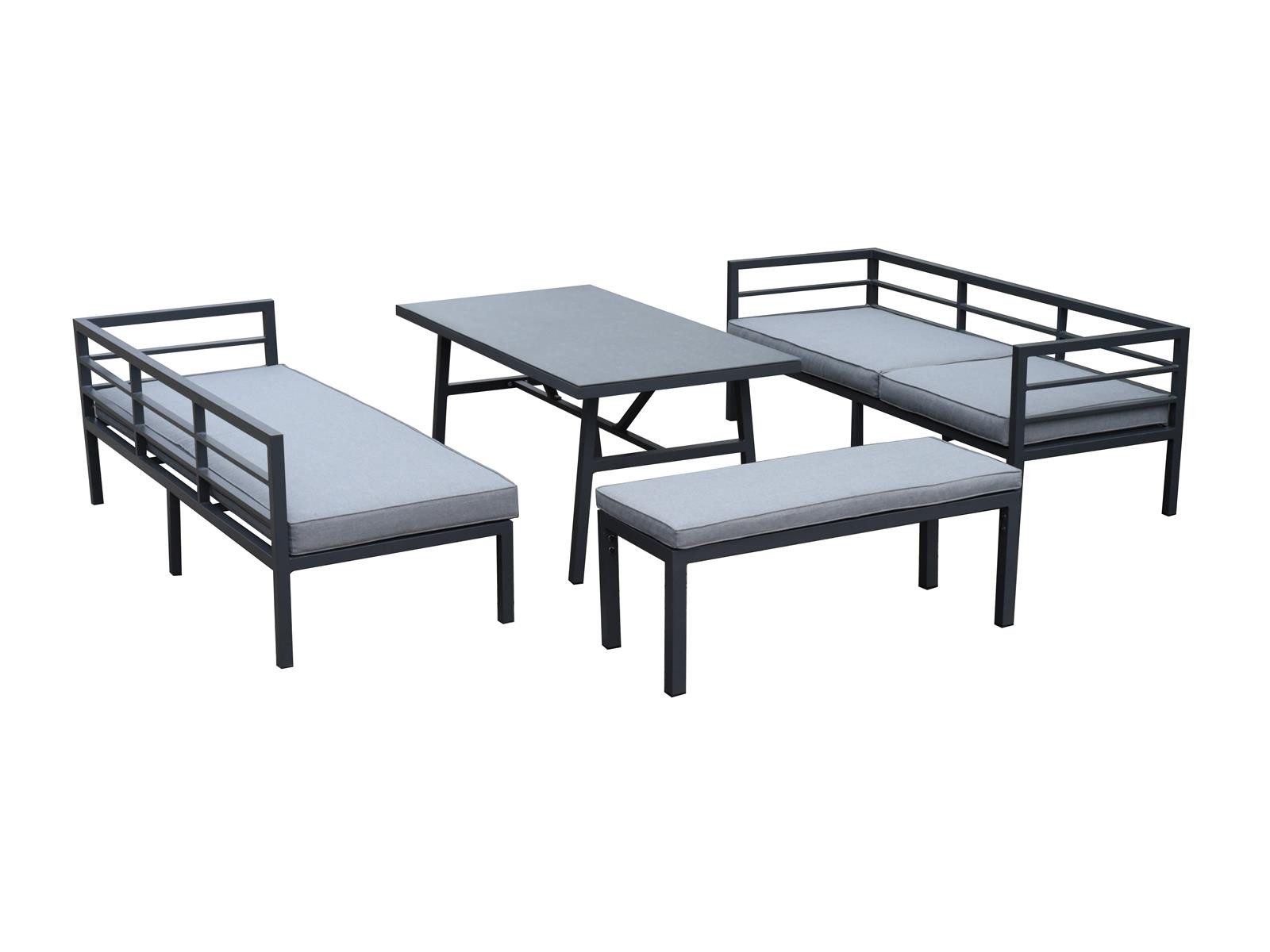 Green Spirit Loungeset Lounge-Set San Menaio Aluminium Gartenlounge 2 Sofas Bank Tisch, (Set, 4-tlg., eine Eckbank, eine Bank, ein Tisch), Aluminium, grau, 8 Personen, wetterfest - Garten, Terrasse & Outdoor