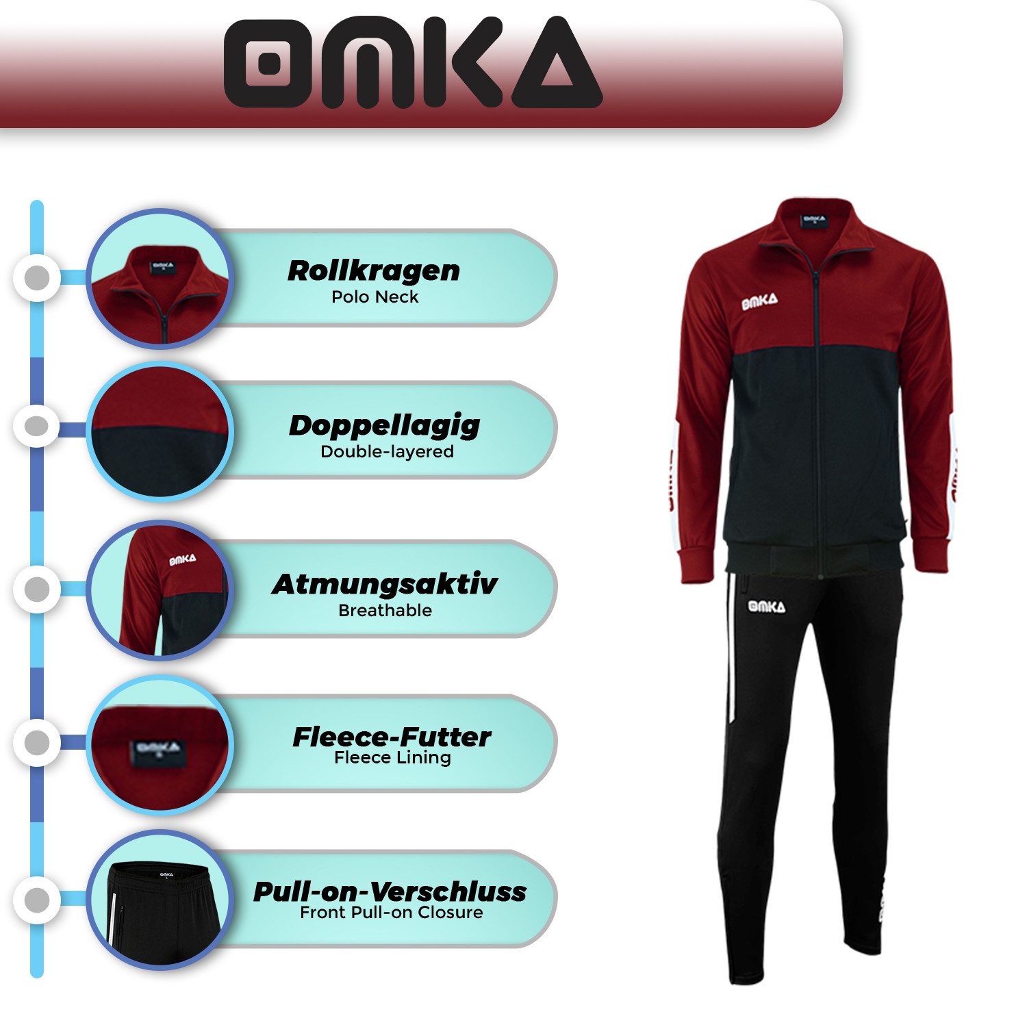 OMKA Trainingsanzug OK203K, OMKA Trainingsanzug Sportanzug Jogginganzug Freizeitanzug