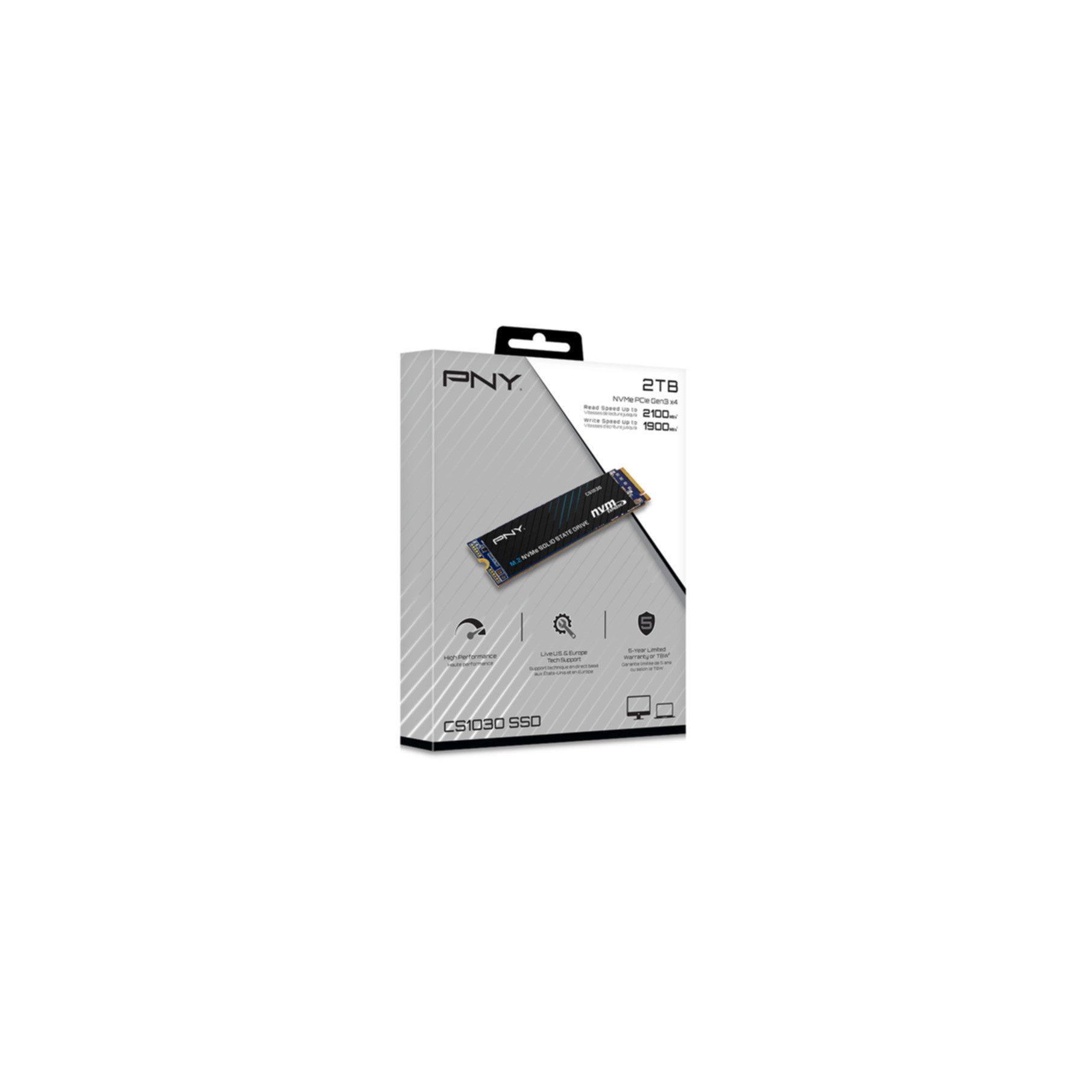 PNY CS1030 SSD-Festplatte (2 TB) M.2" 2100 MB/S Lesegeschwindigkeit, 1900 MB/S Schreibgeschwindigkeit