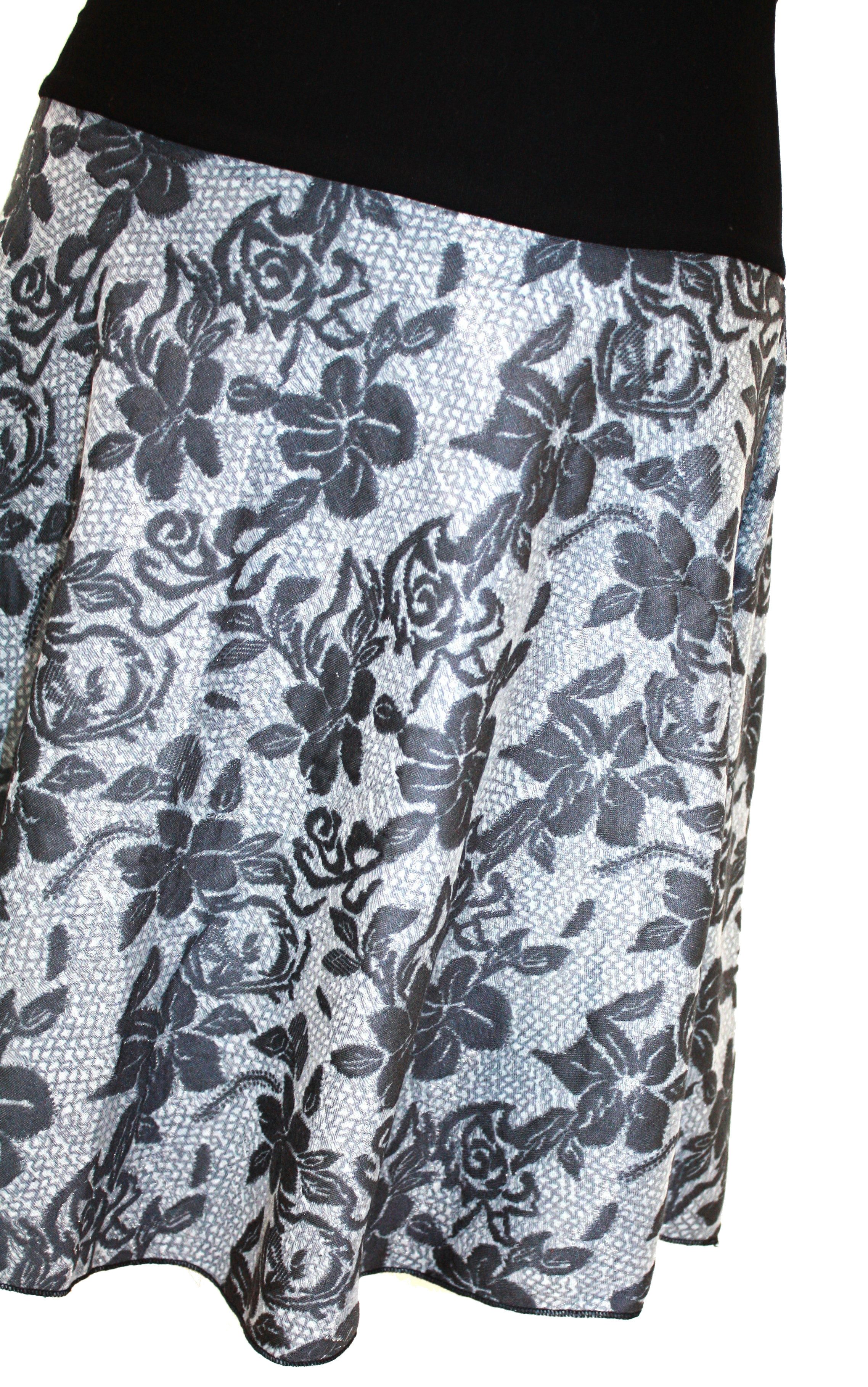 dunkle design A-Linien-Rock Jacquard Jersey Grau Rot 52cm elastischer Bund