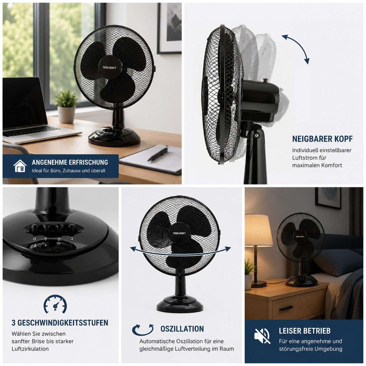 Ertex Tischventilator Turmventilator Tischventilator STAND 45W 40cm Durchmesser WHITE/BLACK