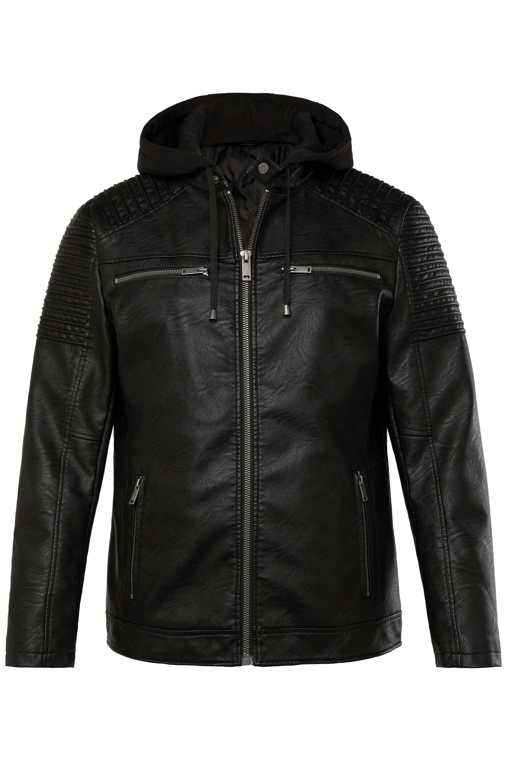Men Plus Steppjacke Bikerjacke Lederoptik Jersey-Kapuze