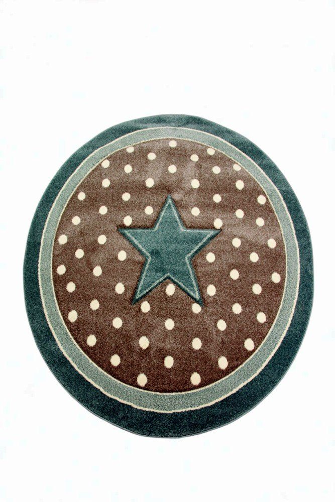 Carpetia Kinderteppich Kinderteppich Babyteppich Mädchen runder Teppich mit Stern türkis grau, rund, Höhe: 13 mm