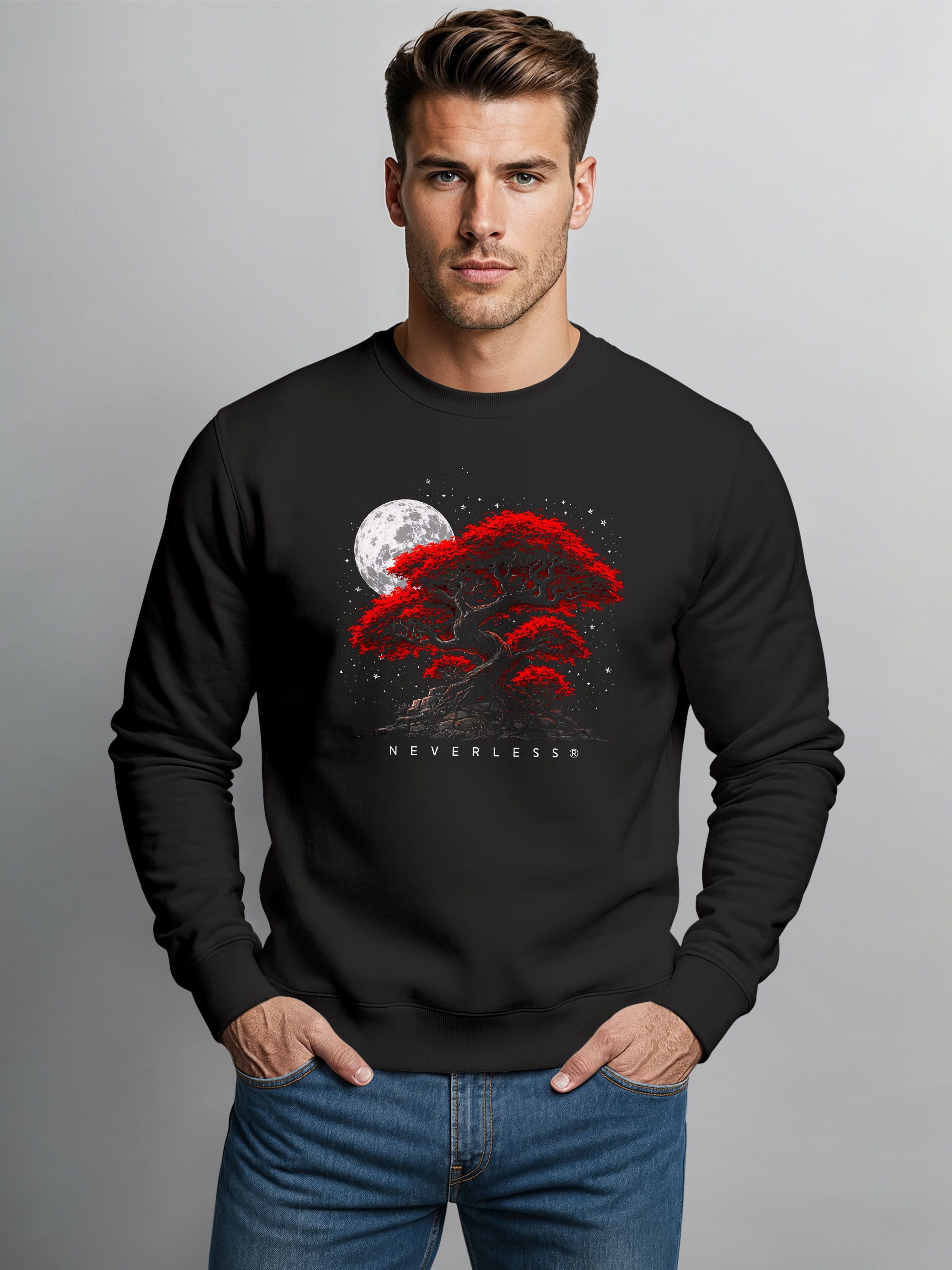 Neverless Sweatshirt Sweatshirt Herren Frontprint Bonsai Baum Japan Ästheti günstig online kaufen