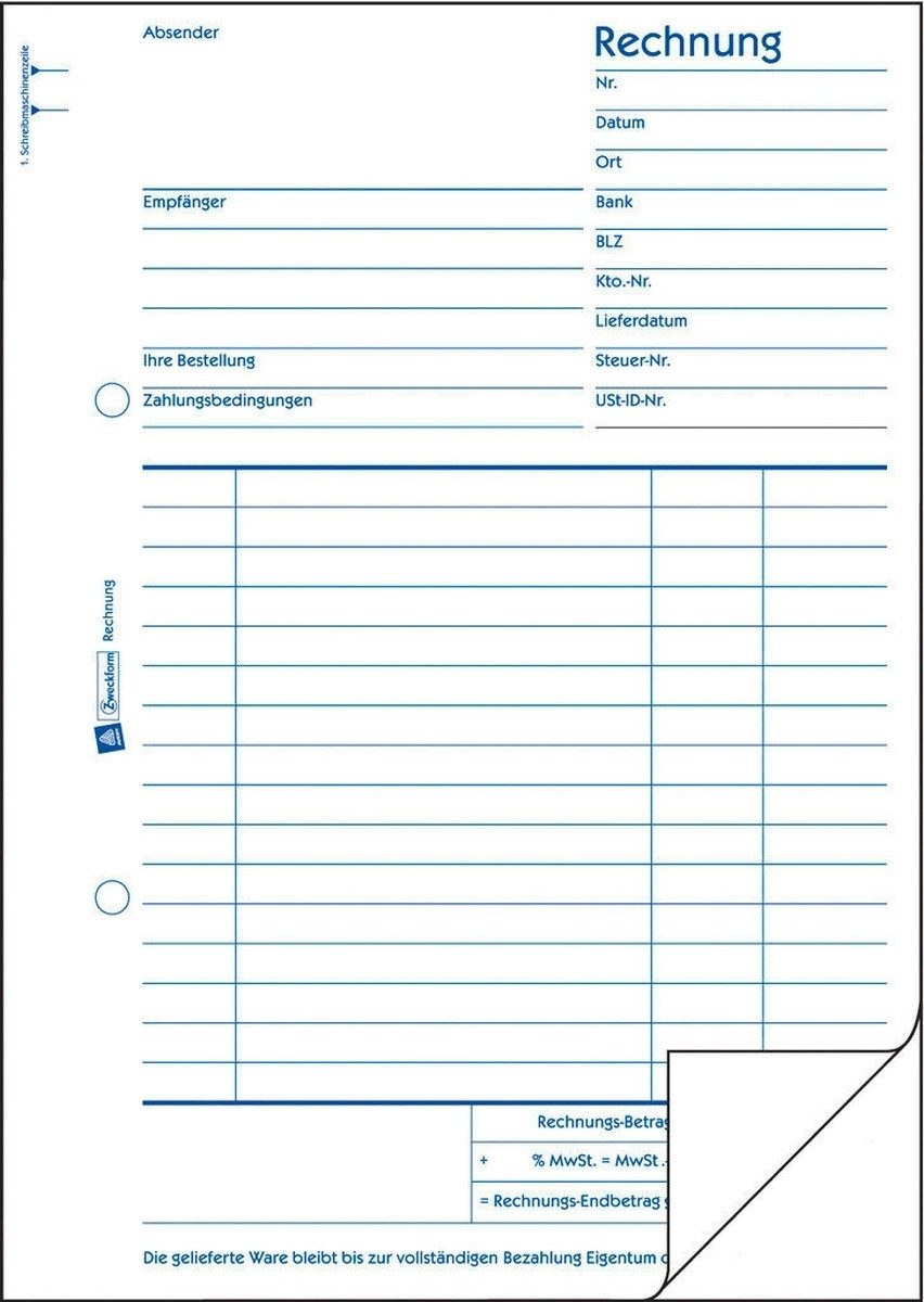 Formularblock Formularbuch Rechnung A5 hoch VE=2x50 Blatt