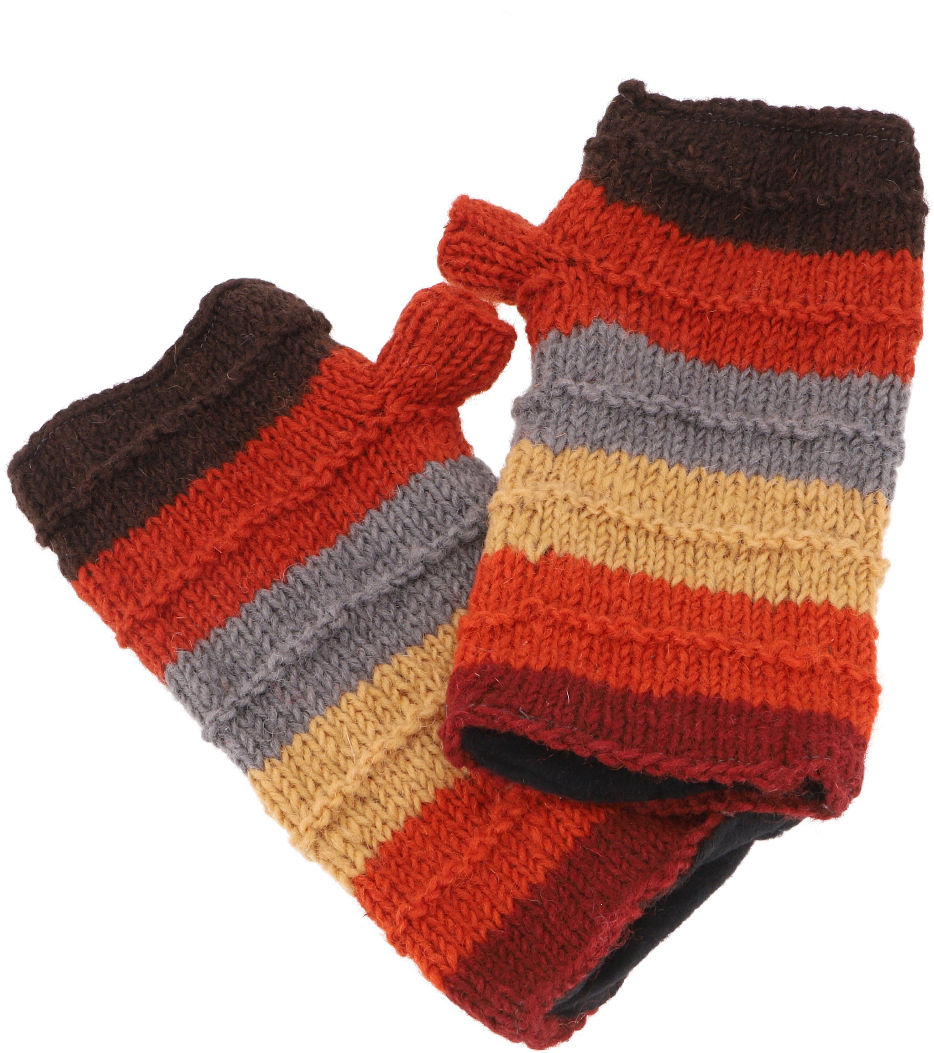 Strickhandschuhe Geringelte Handstulpen aus Nepal,..