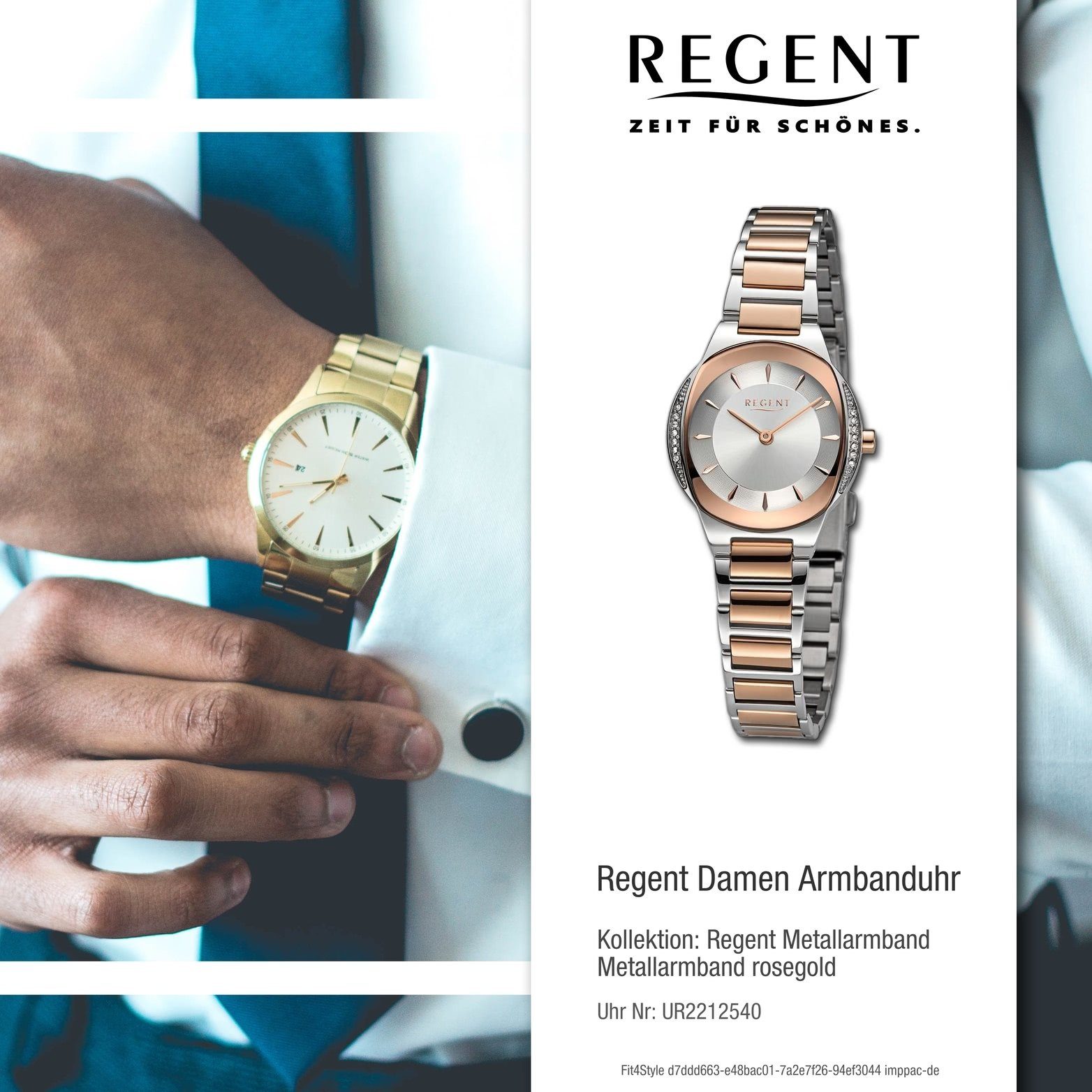 Metallarmband groß Quarzuhr Gehäuse, silber, Armbanduhr rundes Regent rosegold, Damen Regent Analog, (28,5mm) Damenuhr