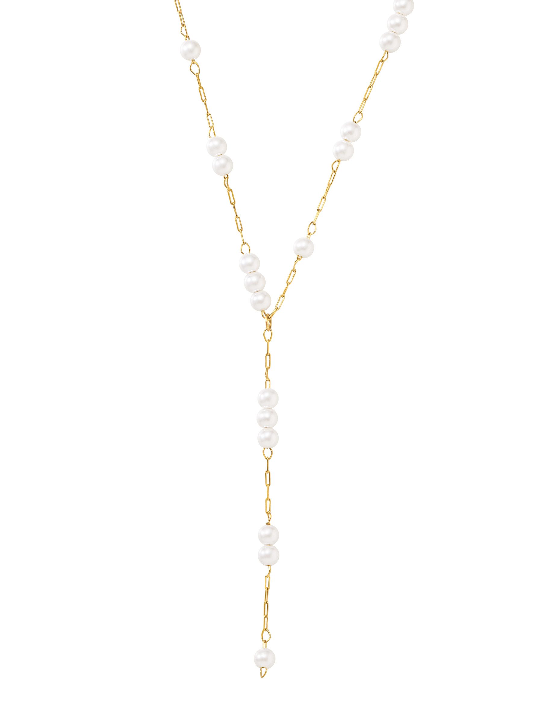 Hey Happiness Y-Kette Perlenkette – Edelstahl Collier vergoldet mit Perlen-Clustern, Brautschmuck & Damen Schmuck für Alltag & Abend