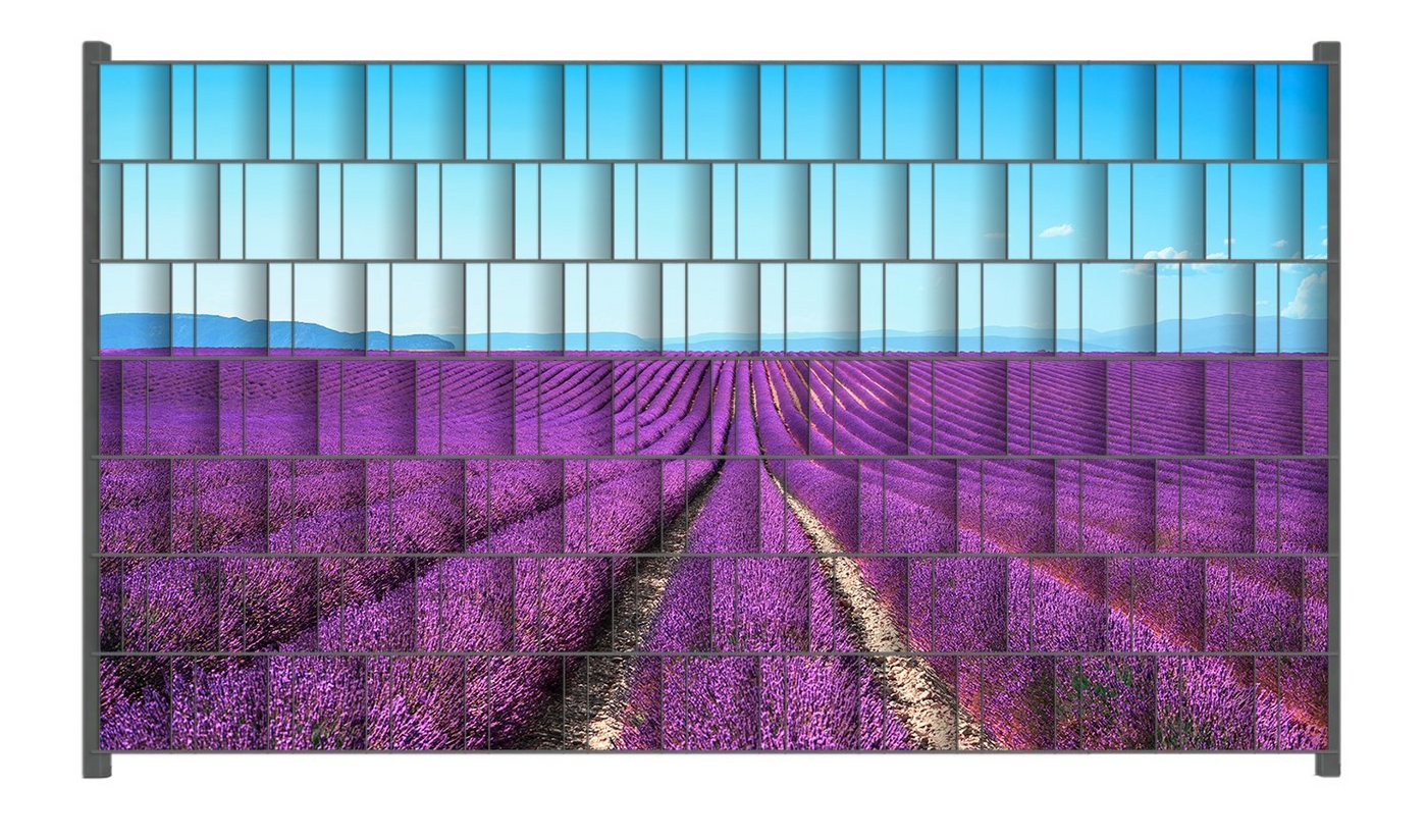 Wallario Sichtschutzstreifen Lavendelfeld unter blauem Himmel blau