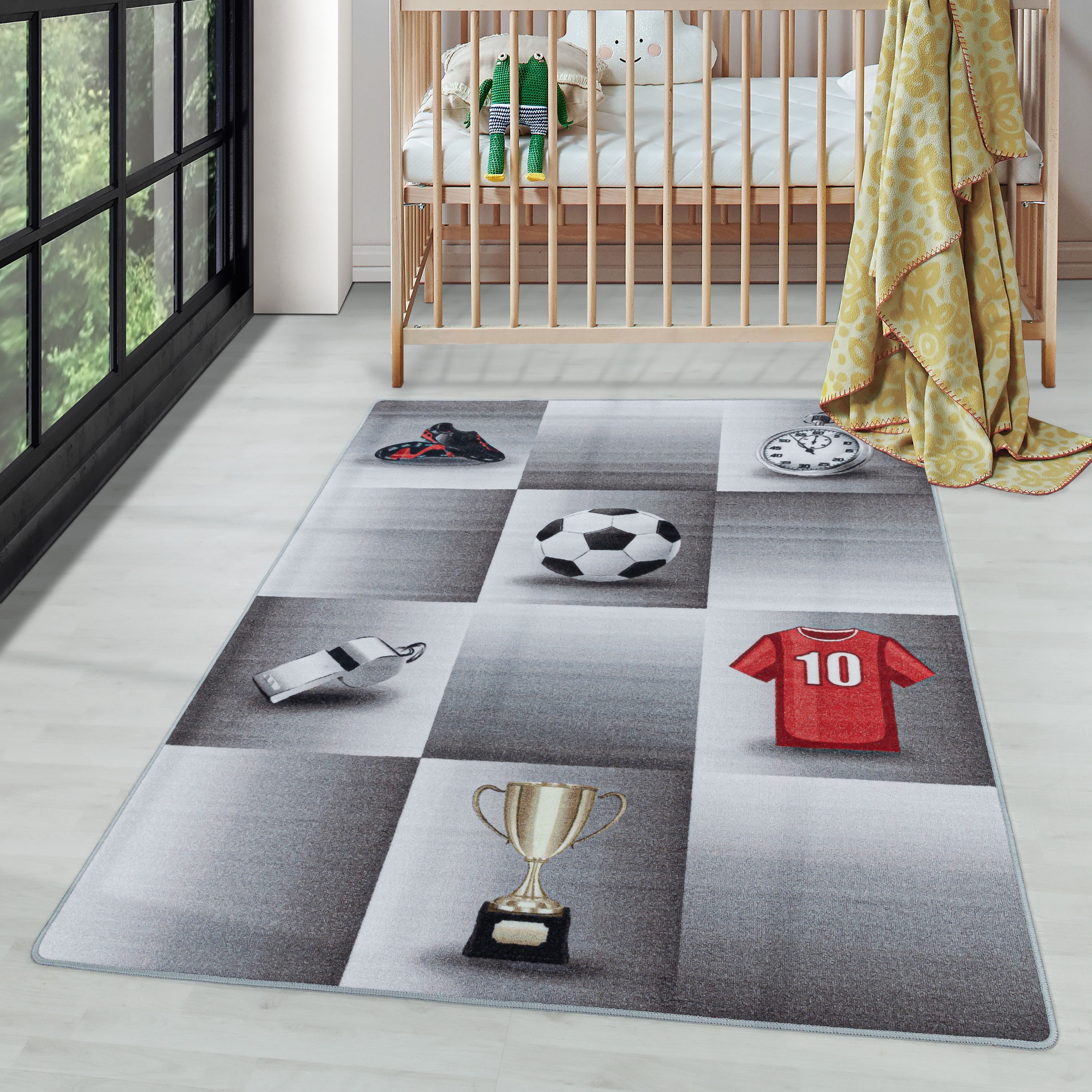 Kinderteppich Fußball-Design, Carpettex, Läufer, Höhe: 7 mm, Kinderteppich Fußball-Design Teppich Kinderzimmer Rutschfest Waschbar