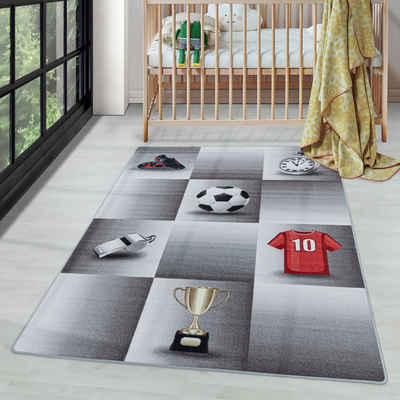 Kinderteppich Fußball-Design, Carpettex, Rechteckig, Höhe: 7 mm, Kinderteppich Fußball-Design Teppich Kinderzimmer Rutschfest Waschbar