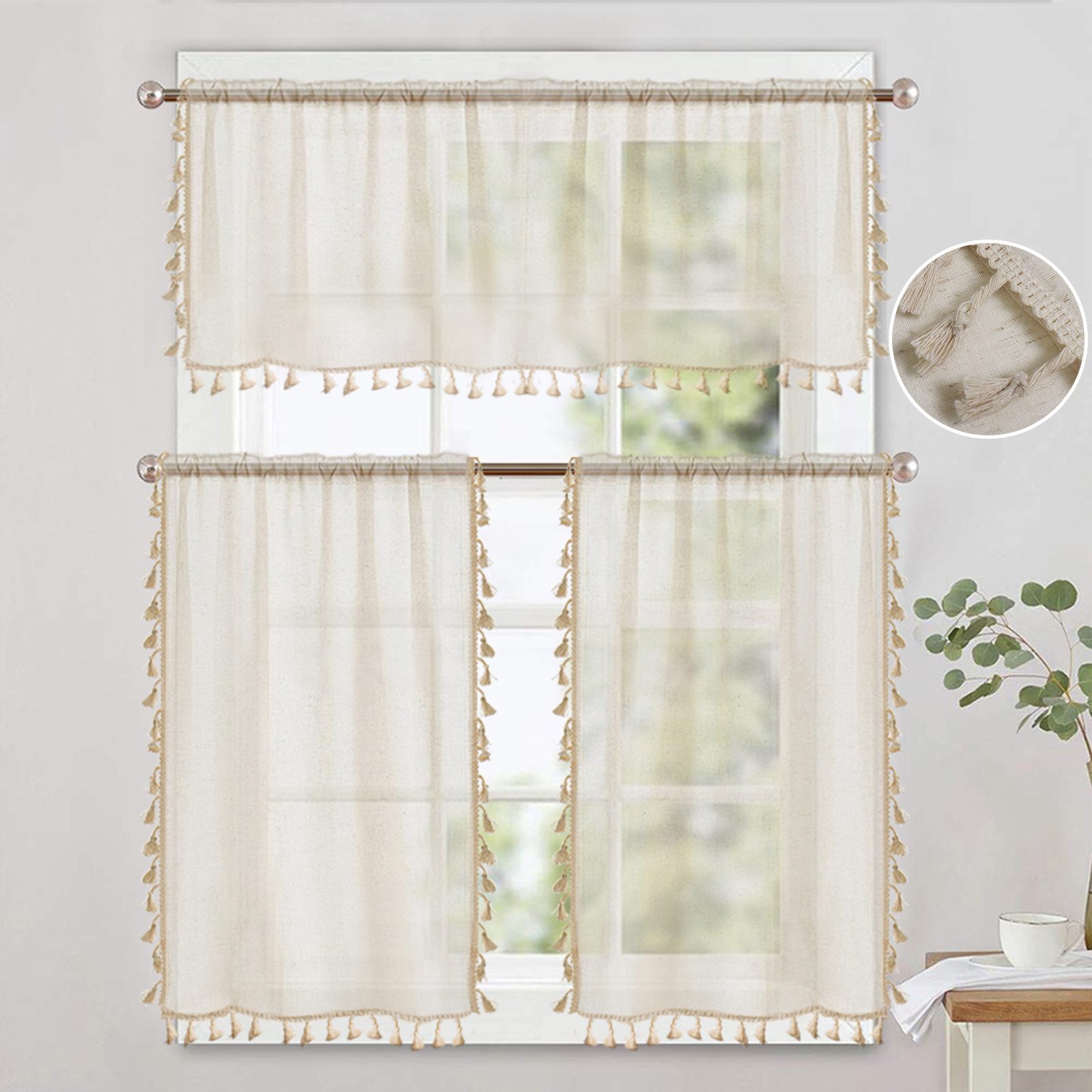 Jibenhome Scheibengardine Küchenvorhang,Bistrogardine,Retro Kurzgardinen mi günstig online kaufen