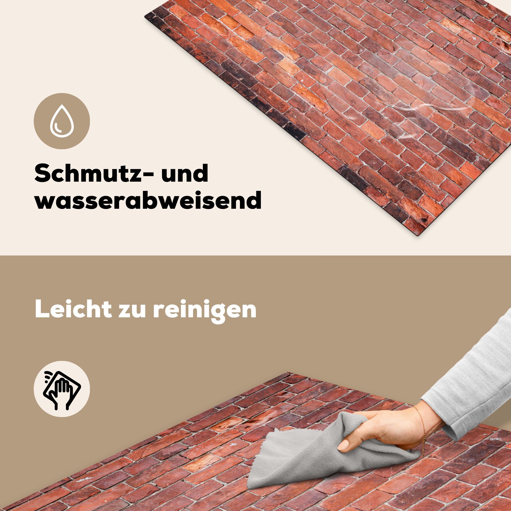 cm, Schutz Vinyl, tlg), Ceranfeldabdeckung Induktionskochfeld Herdblende-/Abdeckplatte die - küche, Wand MuchoWow (1 Rot, - Ziegel für 81x52