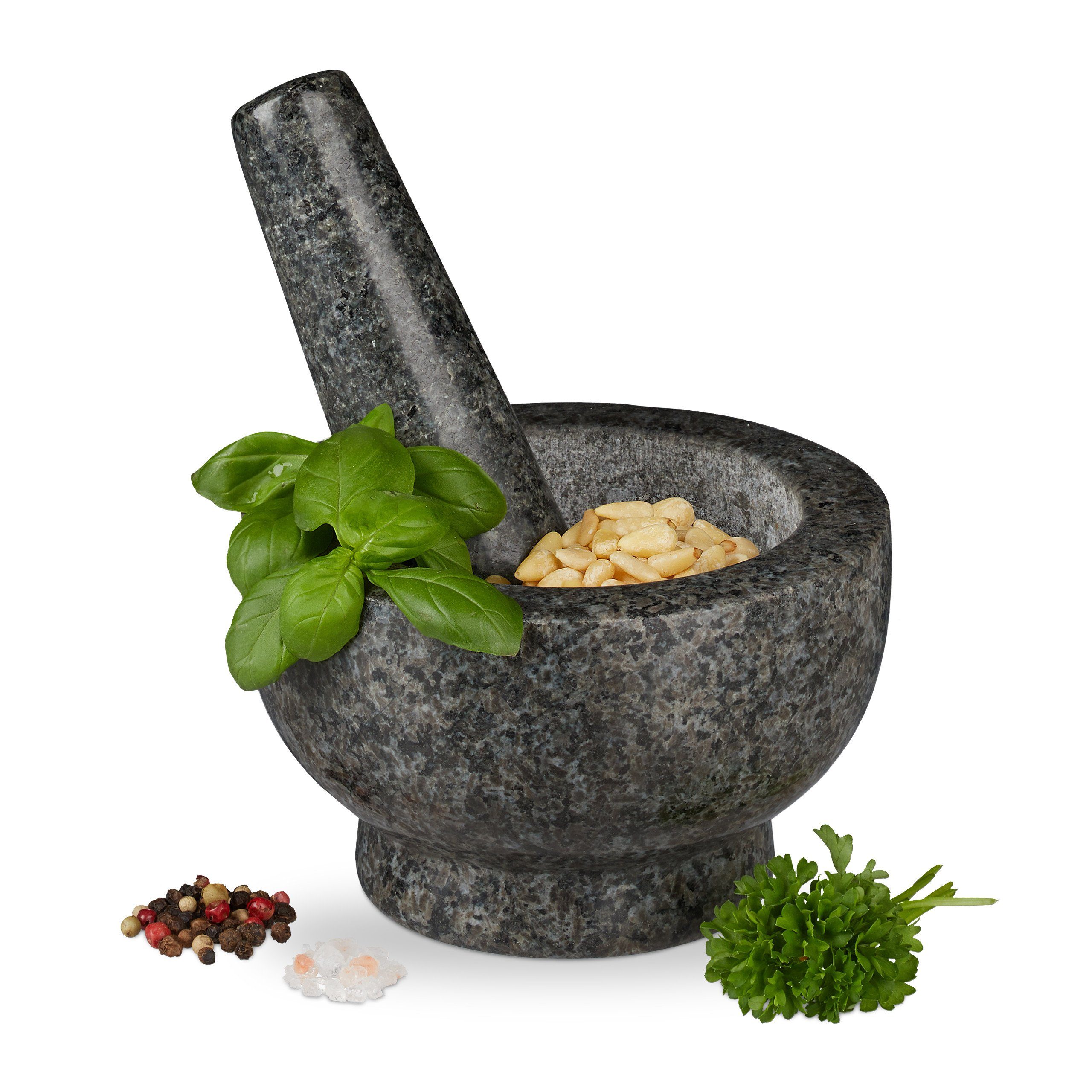 relaxdays Mörser Granit Mörser mit Stößel groß, (2-tlg)