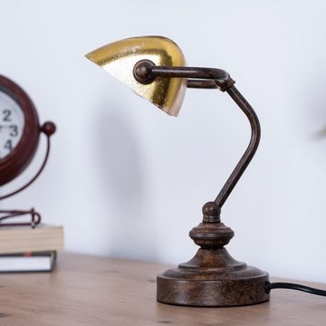 Globo Schreibtischlampe, Leuchtmittel nicht inklusive, Bankerleuchte Tischlampe Tischleuchte gold rost Leselampe H 24 cm